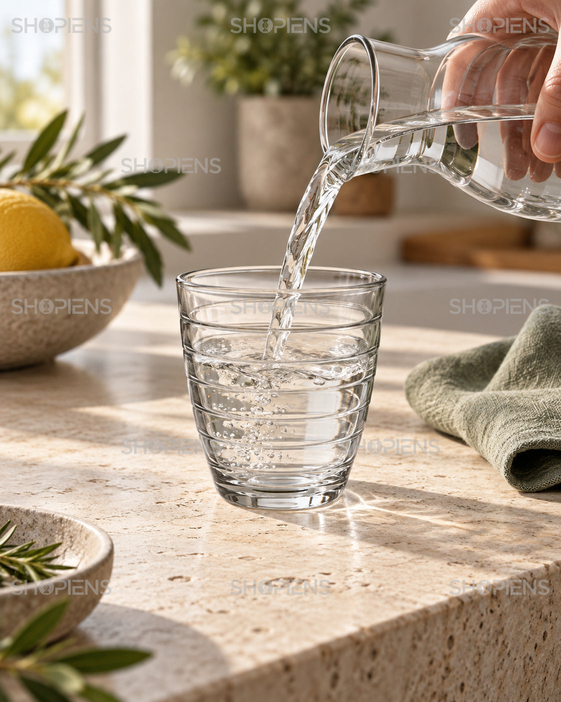 3 pahare scurte cu inele reliefate, 255 ml