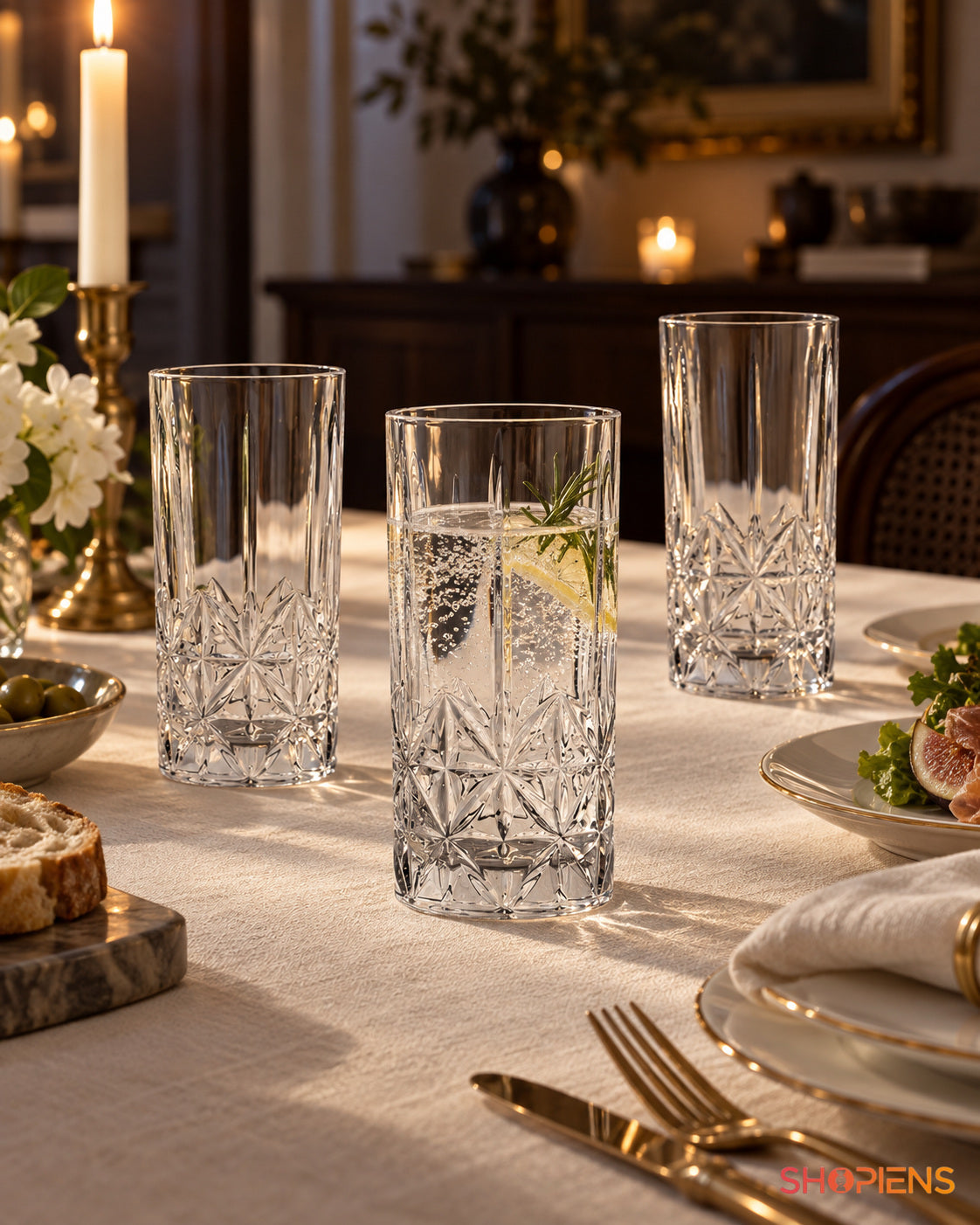 Set de 3 pahare cu bază decorativă, 350 ml