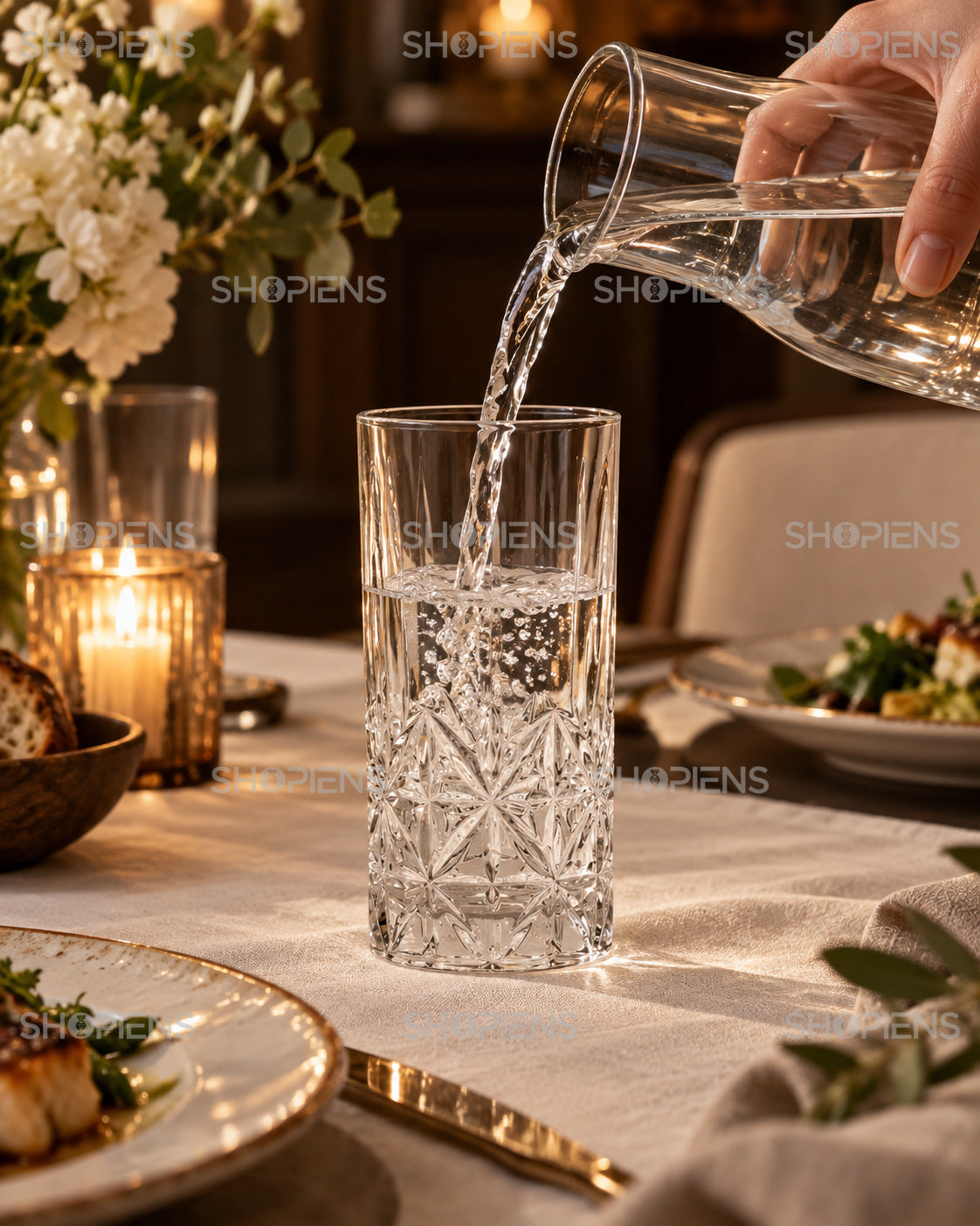 Set de 3 pahare cu bază decorativă, 350 ml