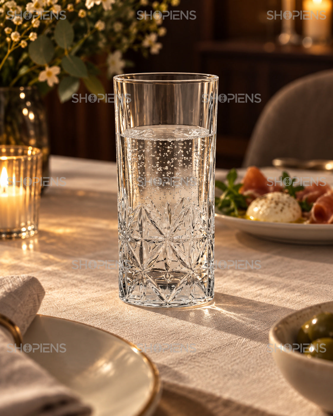 Set de 3 pahare cu bază decorativă, 350 ml