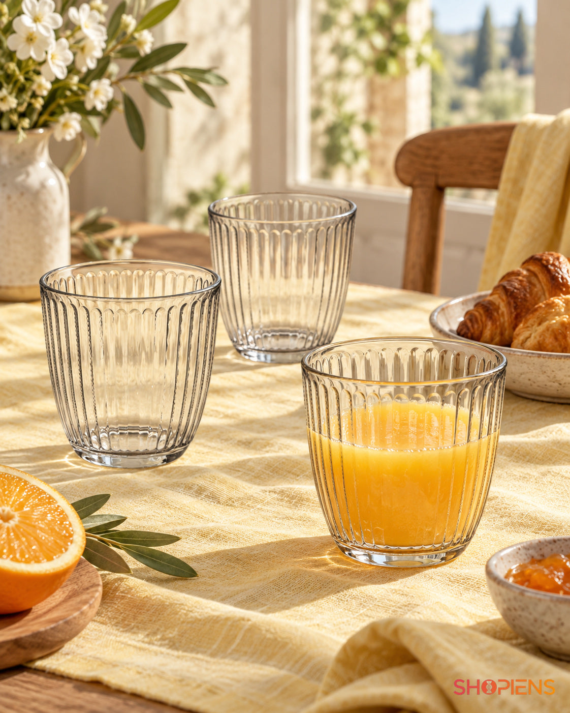 Set de 3 pahare striate pentru apă, 280 ml