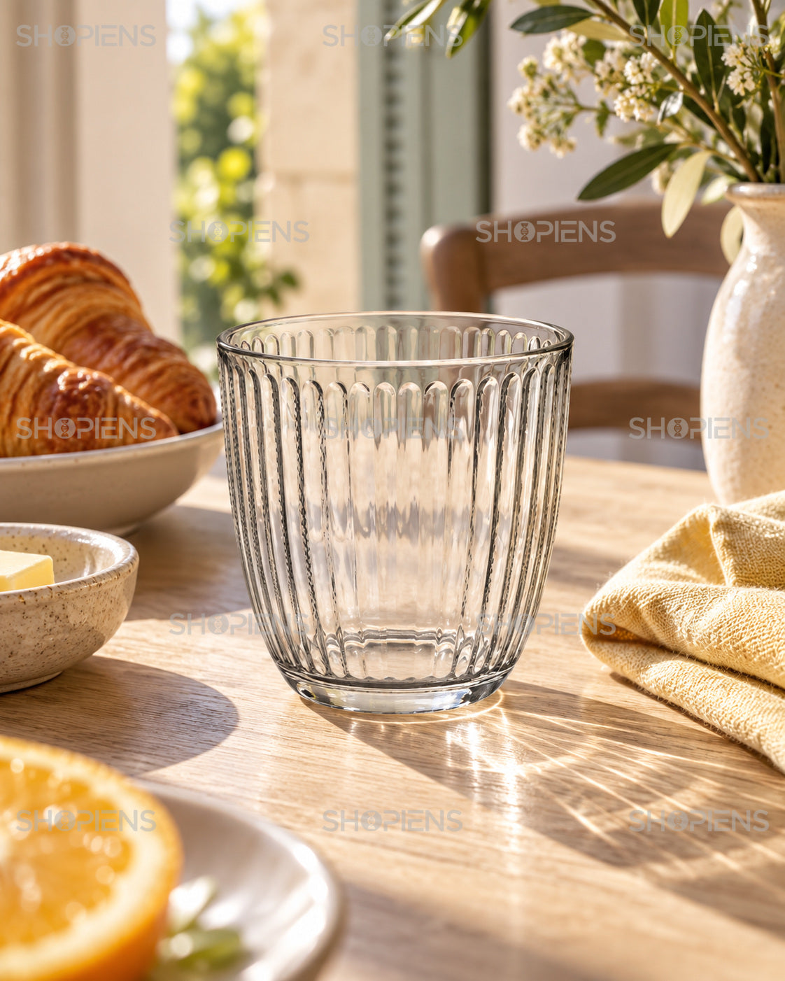 Set de 3 pahare striate pentru apă, 280 ml