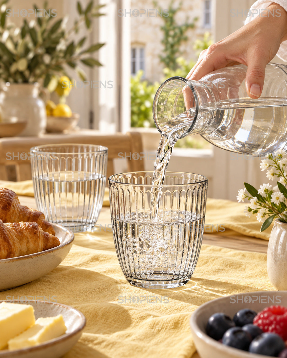 Set de 3 pahare striate pentru apă, 280 ml