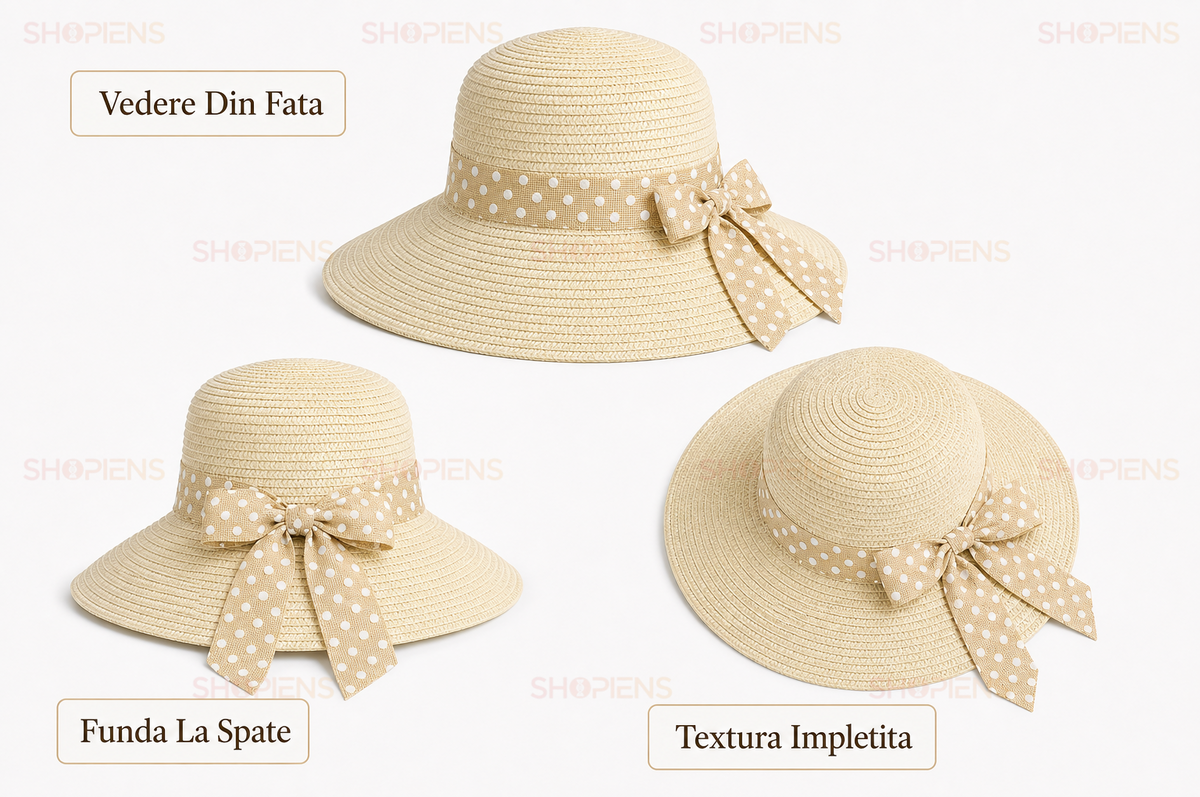 Palarie Ecru De Vara Cu Funda Decorativa Si Bor Amplu