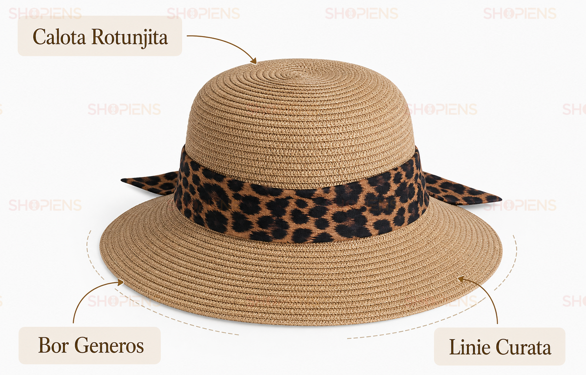 Palarie Din Paie Tan Cu Panglica Animal Print Si Funda La Spate