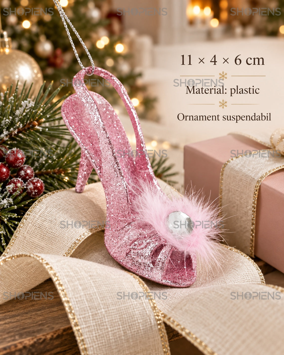 Pantof decorativ roz – dimensiuni și material – Shopiens
