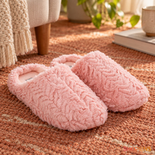 Papuci roz cu zigzag reliefat — în decor de casă, mărimea 37-38