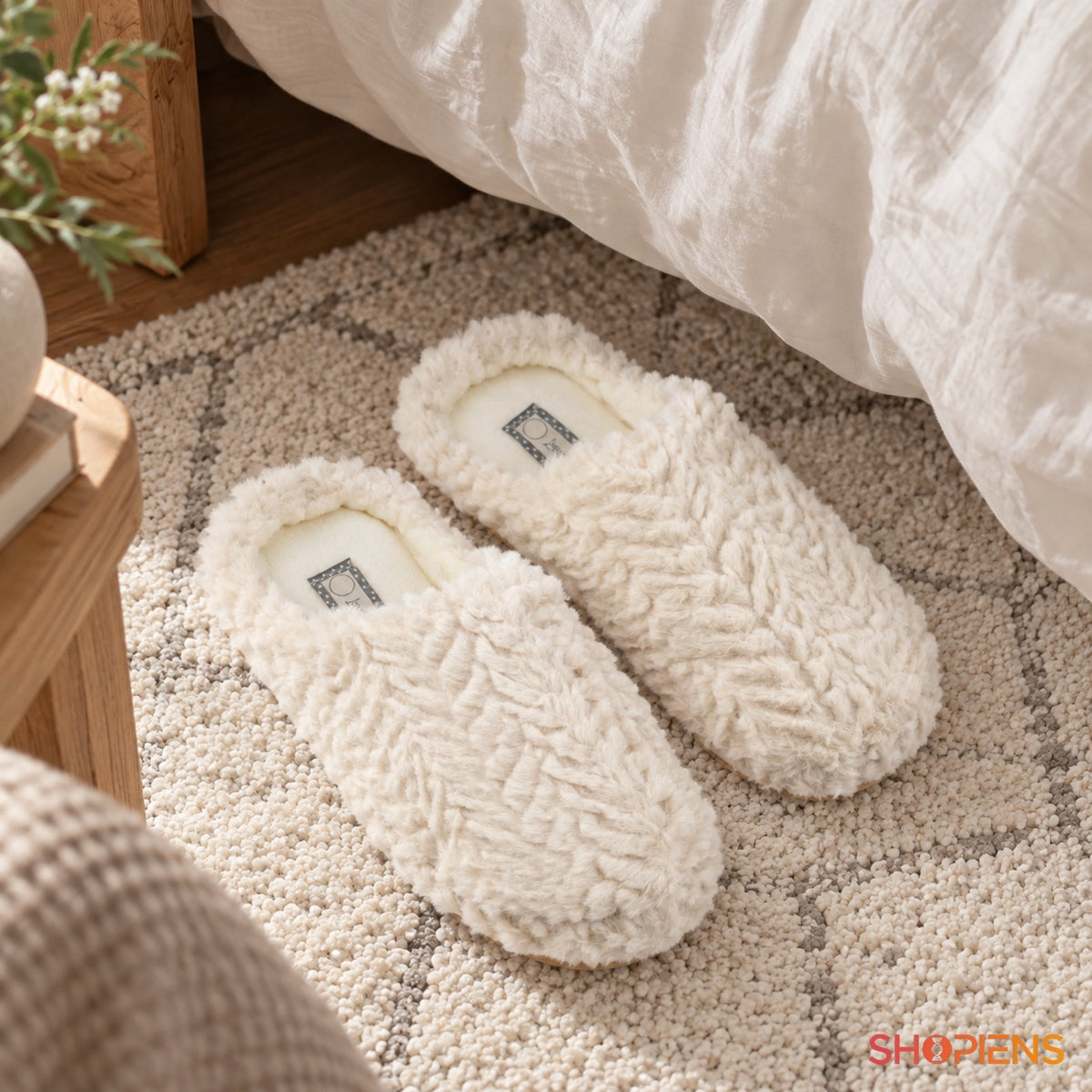 Papuci ecru cu zigzag reliefat — în decor de casă, mărimea 40-41