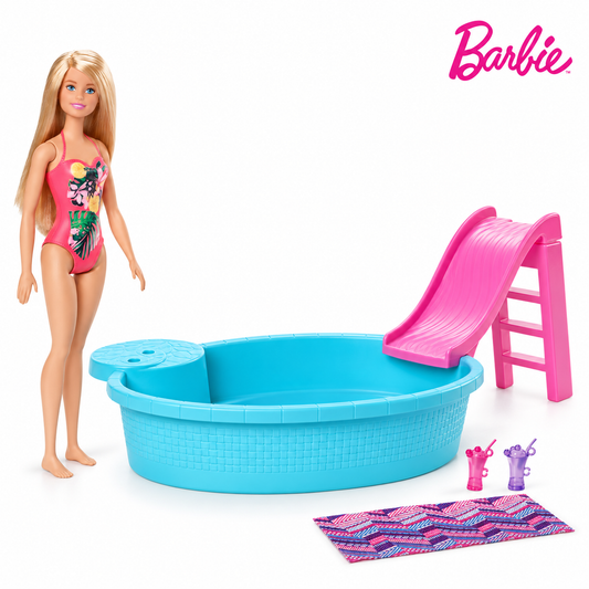 Păpușă Barbie cu piscină și tobogan | Shopiens