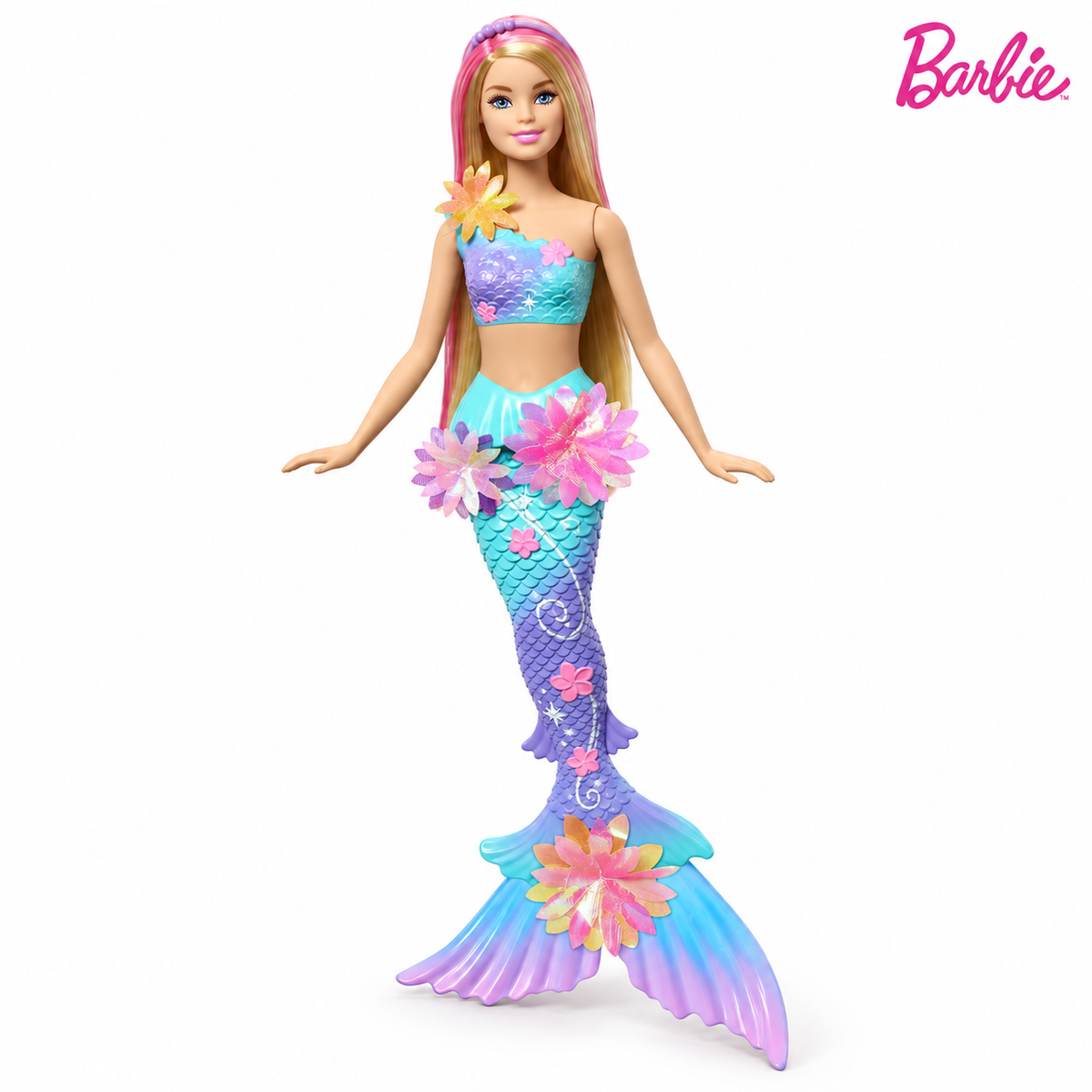 Păpușă Barbie sirenă cu flori care se deschid | Shopiens