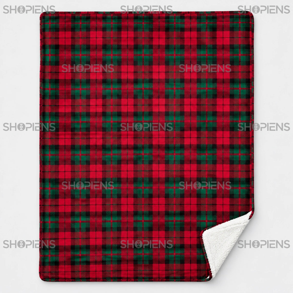 Pătură sherpa 200 × 150 cm, întinsă pentru prezentarea modelului în carouri | Shopiens®
