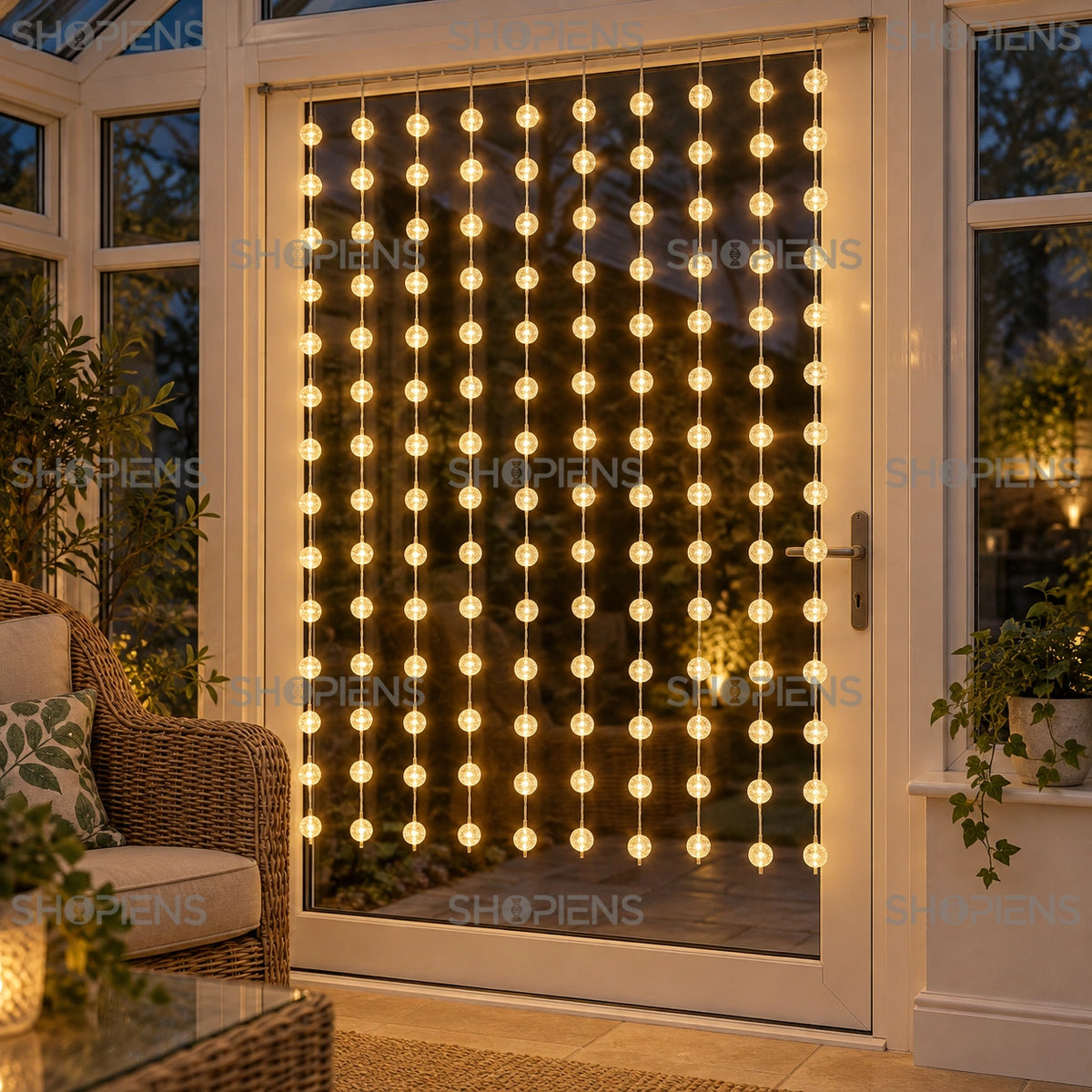 Perdea cu globuri crackle și 140 LED-uri alb cald, 1 × 1,5 m, aranjament luminos cu globuri suspendate | Shopiens®