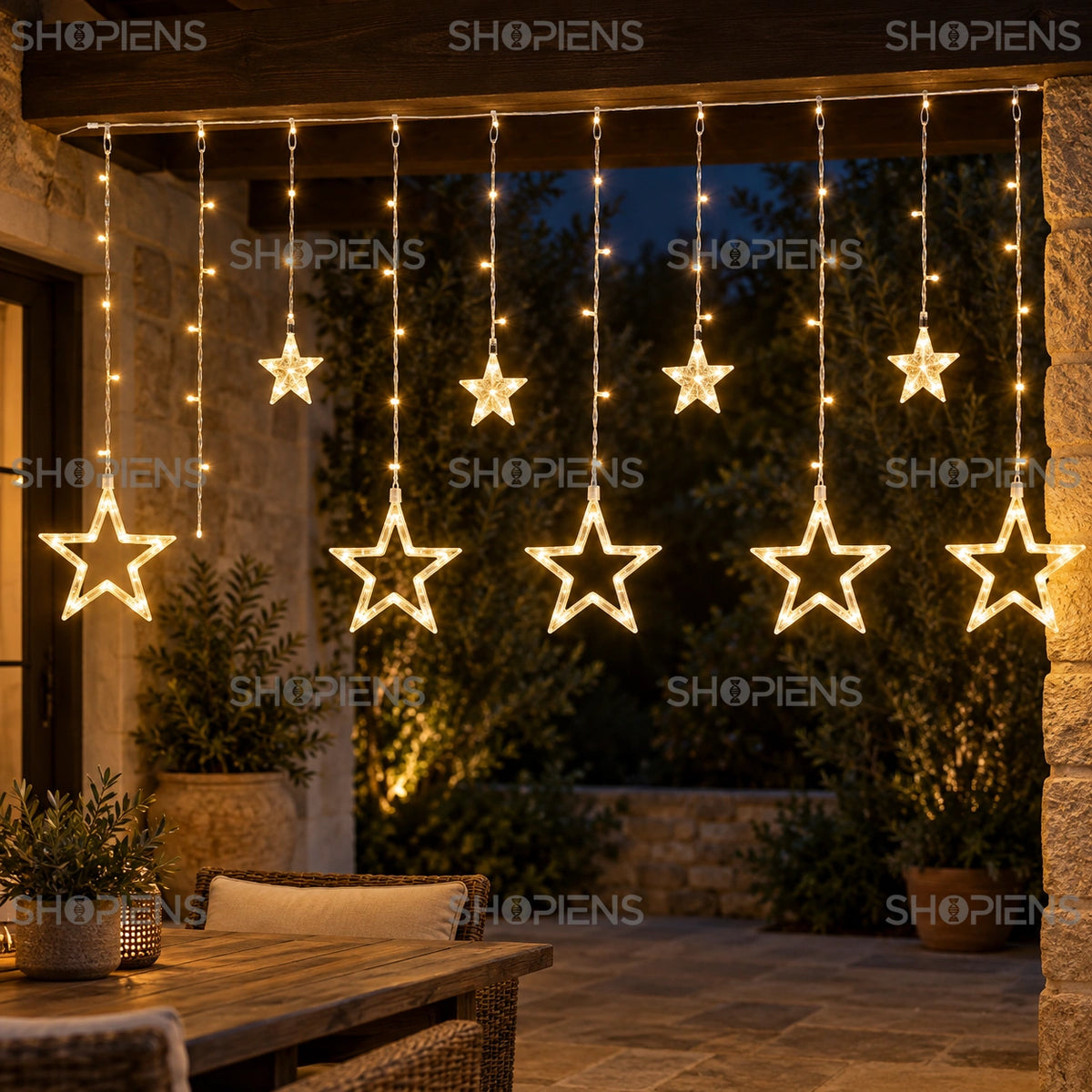 Stele mici și mari cu 107 LED-uri alb cald, interconectabile, aranjament luminos cu stele suspendate | Shopiens®