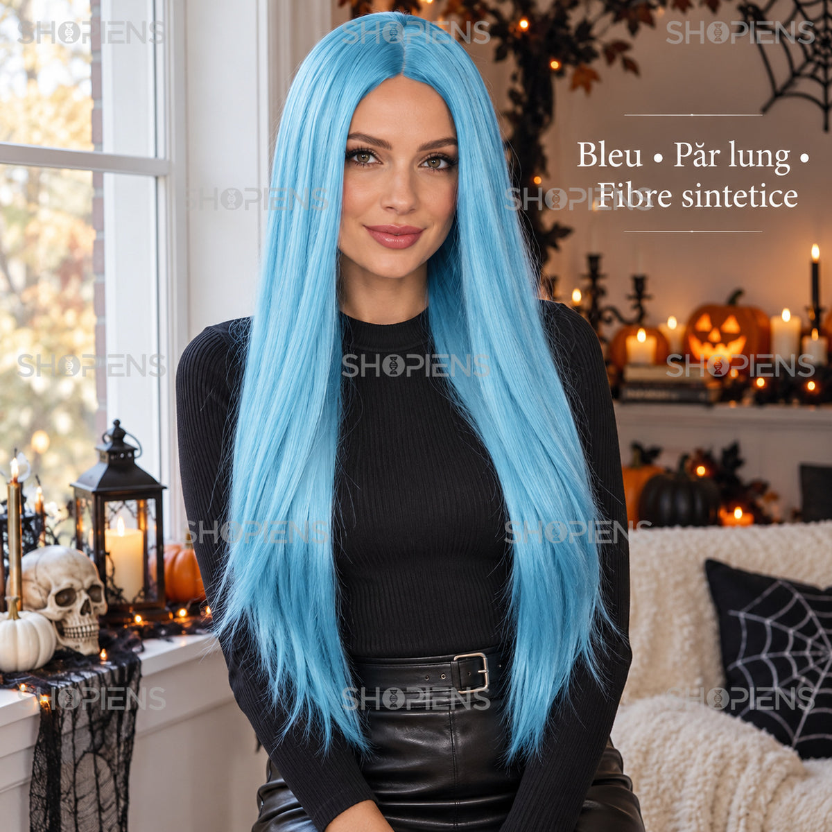 Perucă Bleu Cu Păr Lung