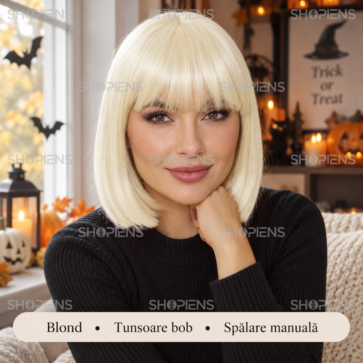 Perucă Blondă Bob Cu Breton
