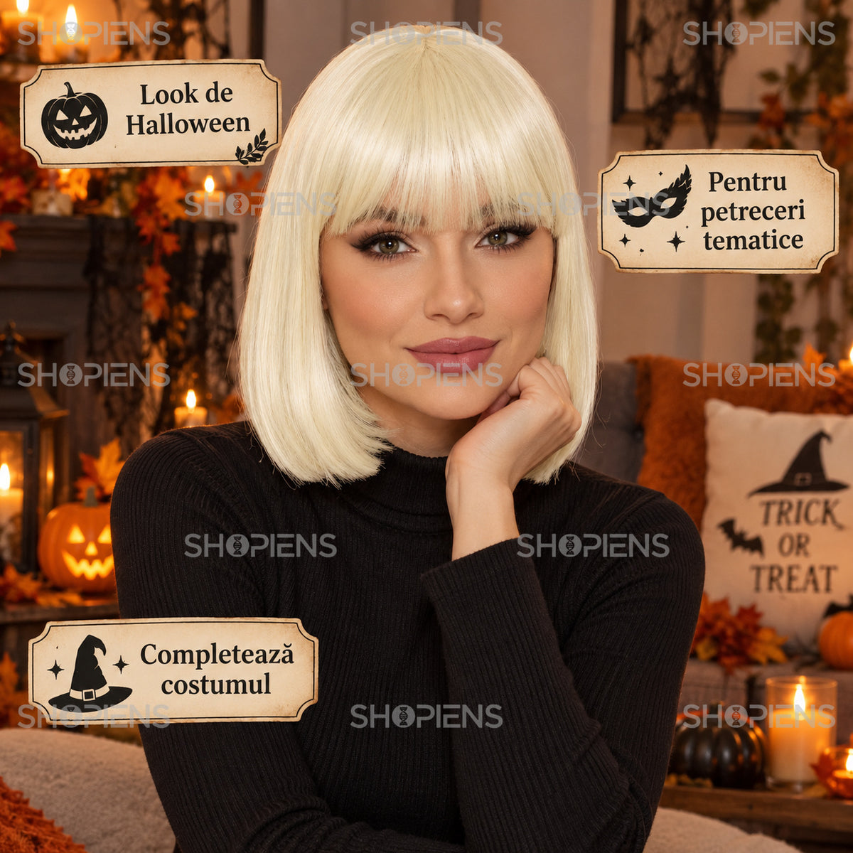 Perucă Blondă Bob Cu Breton