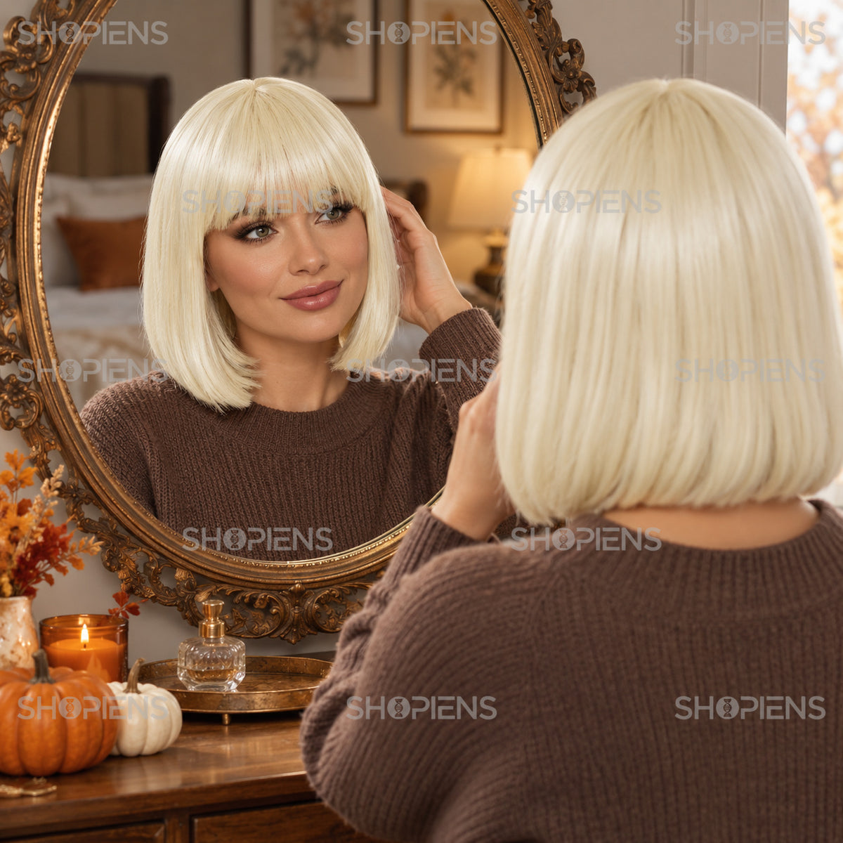 Perucă Blondă Bob Cu Breton