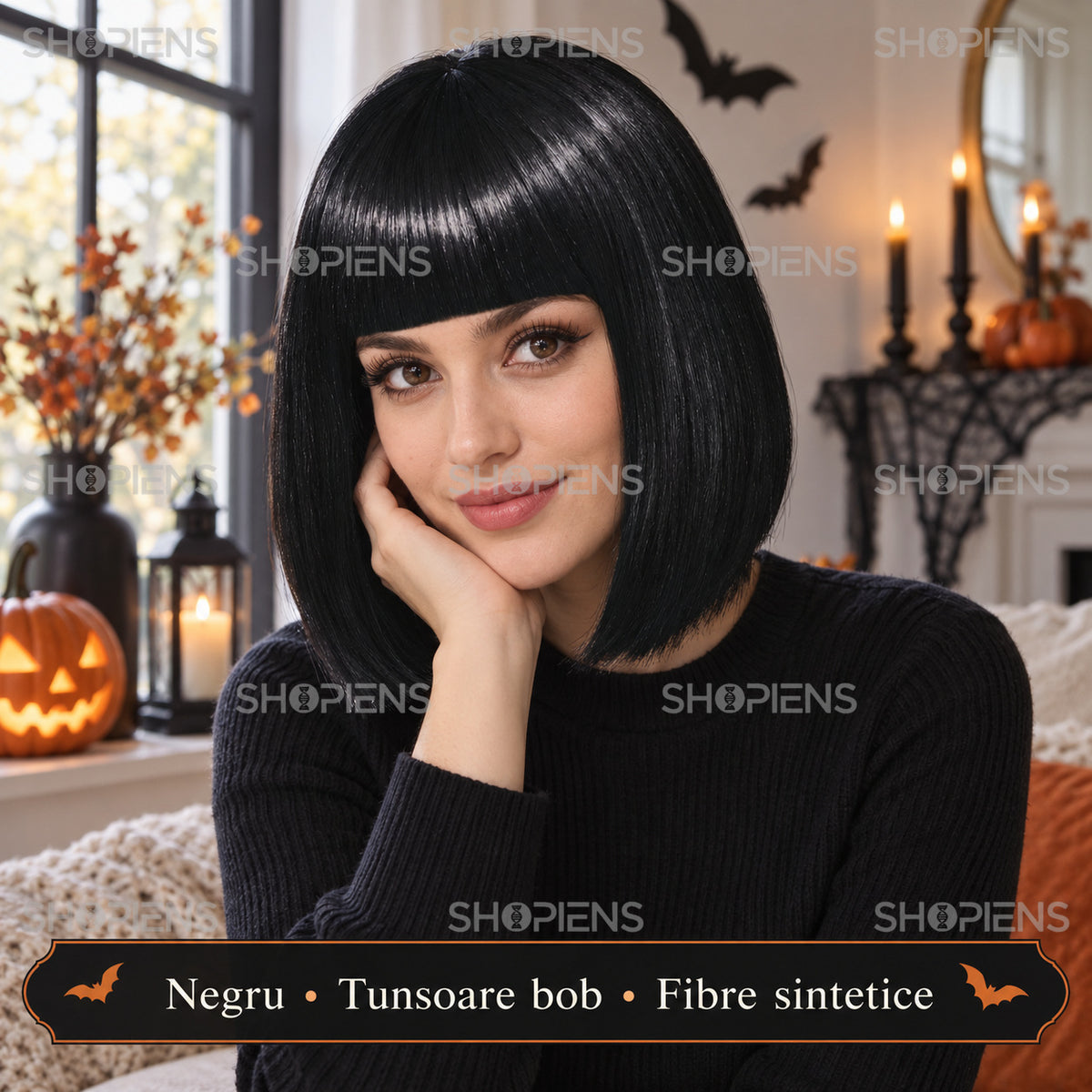 Perucă Bob Neagră Pentru Deghizare