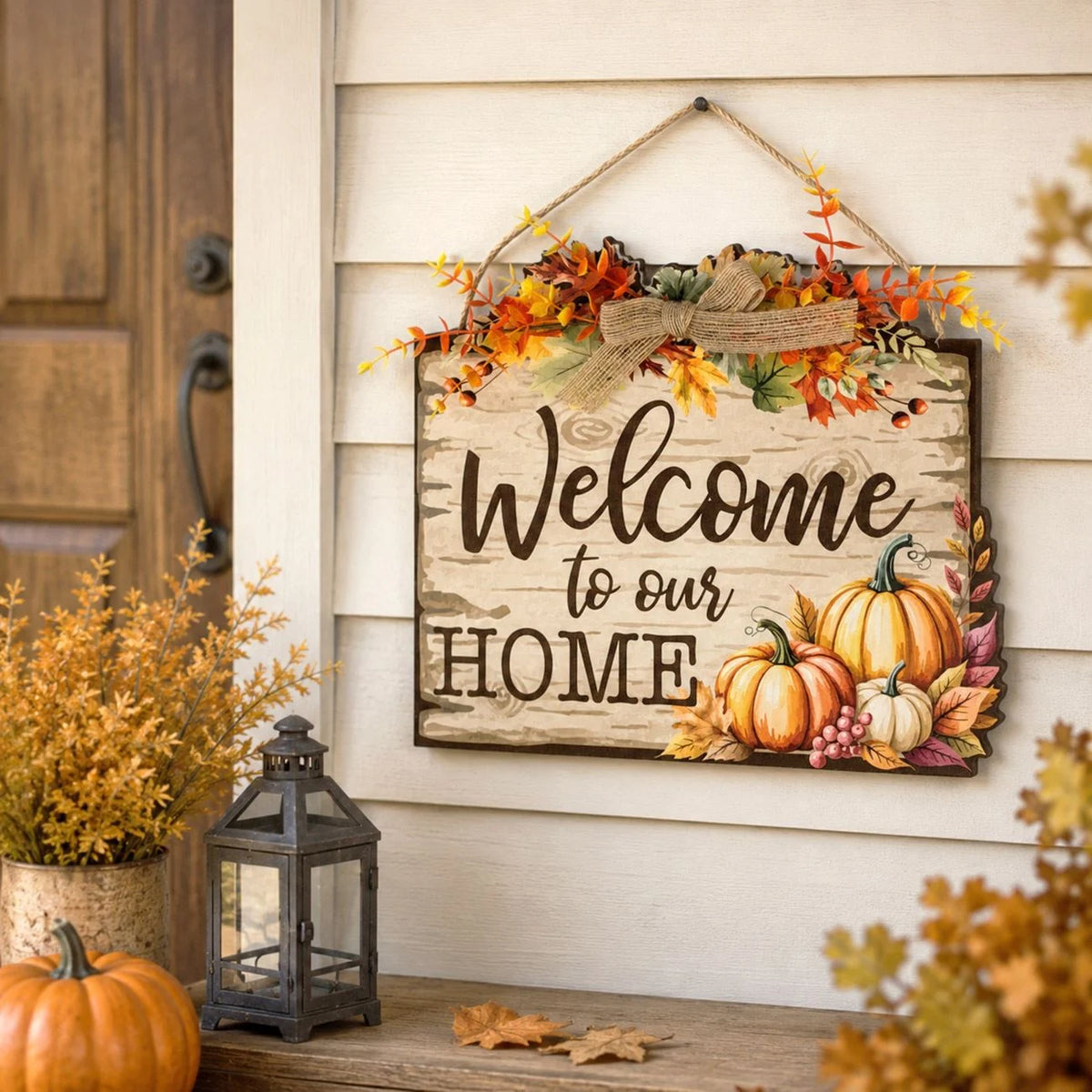 Placuta Din Lemn Welcome To Our Home Cu Dovleci - in folosinta 1 - Shopiens