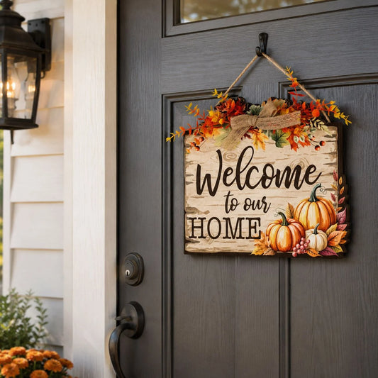 Placuta Din Lemn Welcome To Our Home Cu Dovleci - lifestyle principala - Shopiens