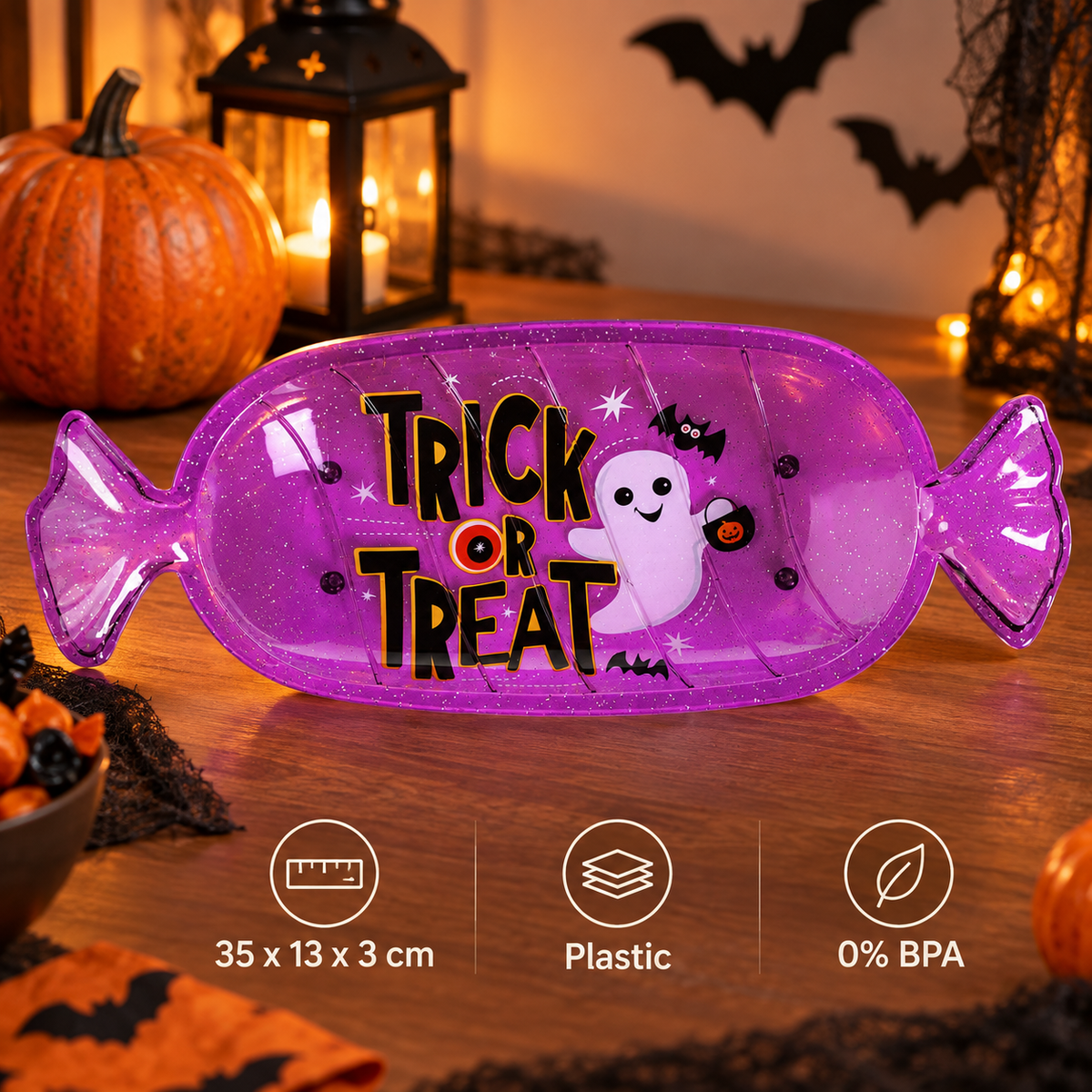 Platou Mov Bomboana Trick Or Treat, 35 X 13 Cm - specificatii - Shopiens