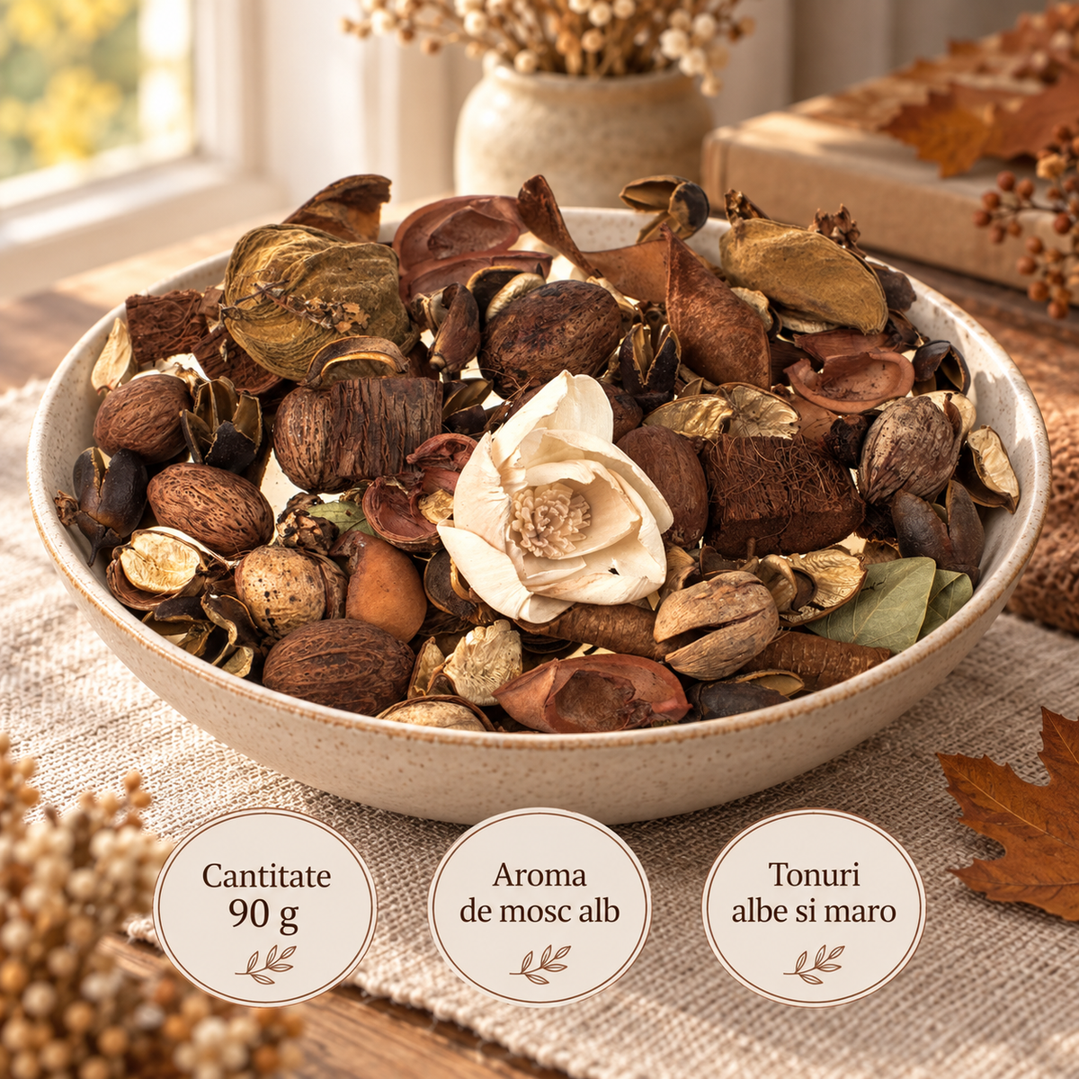 Potpourri Cu Mosc Alb Si Flori In Tonuri Naturale, 90 G - specificatii - Shopiens