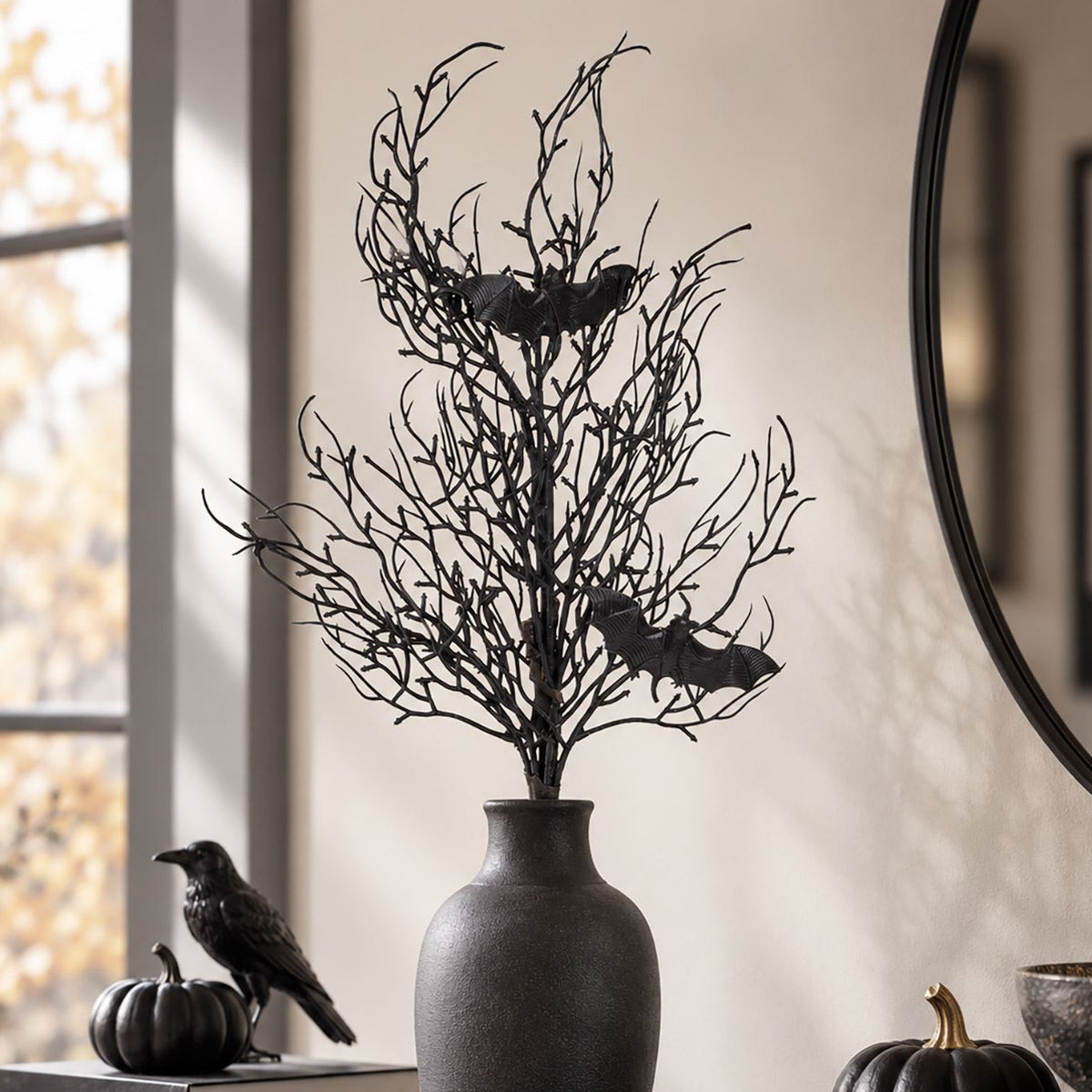 Ramura Neagra Cu Lilieci Pentru Decoruri De Halloween, 60 Cm
