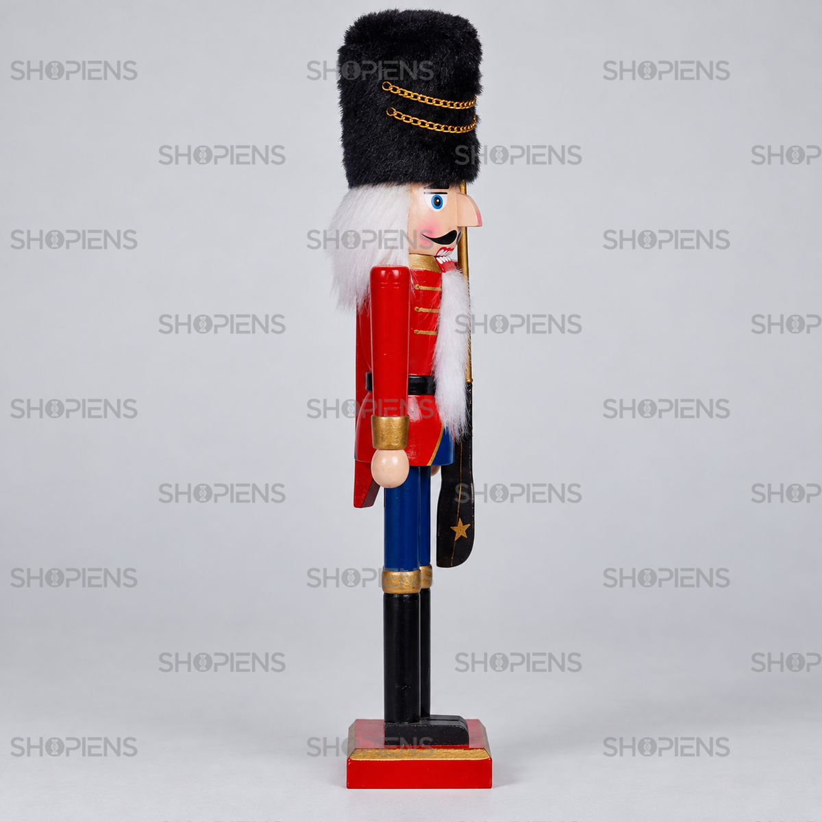 Soldățel din lemn cu uniformă roșie și albastră, 38 cm