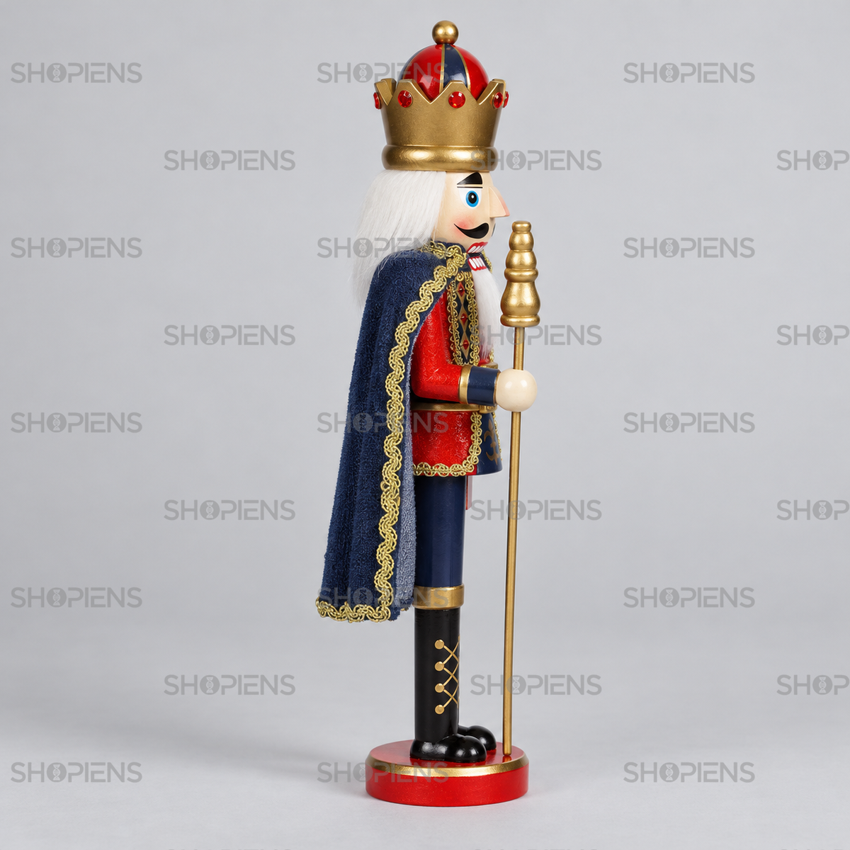 Rege decorativ cu haină roșie și capă bleu, 38 cm