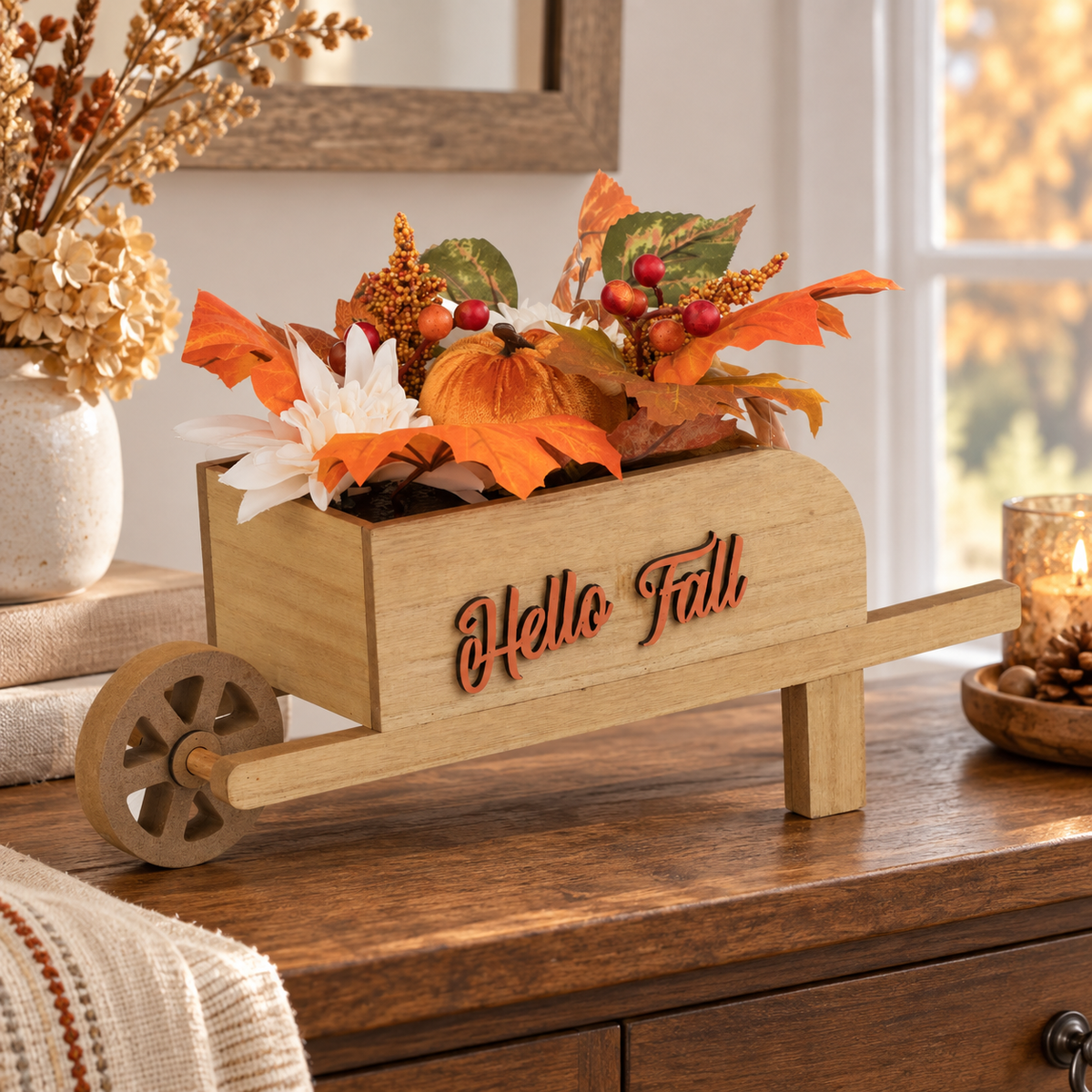 Roaba Decorativa Din Lemn Hello Fall Cu Dovleac - in folosinta 1 - Shopiens