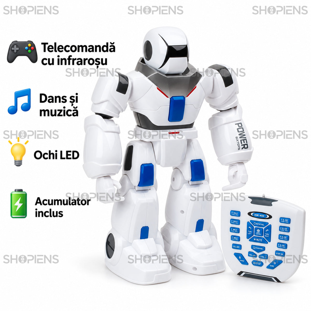 Robot alb cu telecomandă cu infraroșu și ochi LED | Shopiens