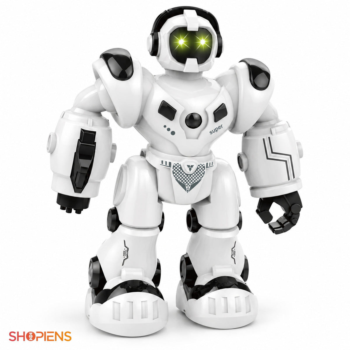 Robot alb și negru cu mișcare, muzică și lumini | Shopiens