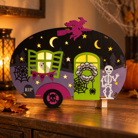 Rulota Din Lemn Cu Personaje Halloween Si LED - Shopiens