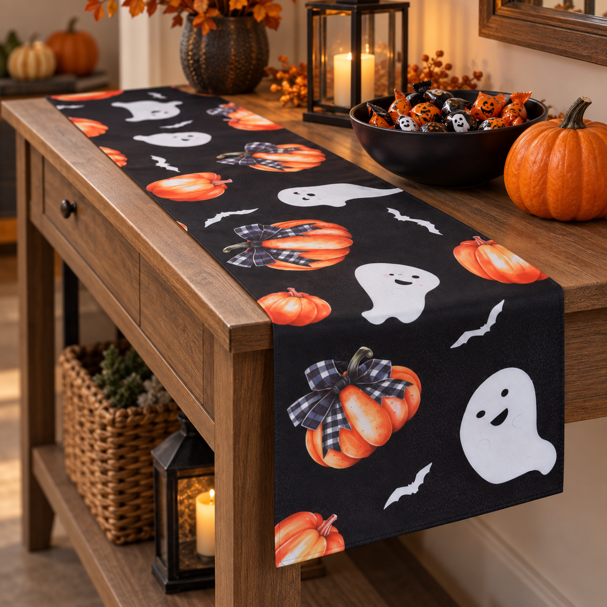 Runner Negru Cu Fantome Si Dovleci, 183 X 33 Cm - in folosinta 2 - Shopiens