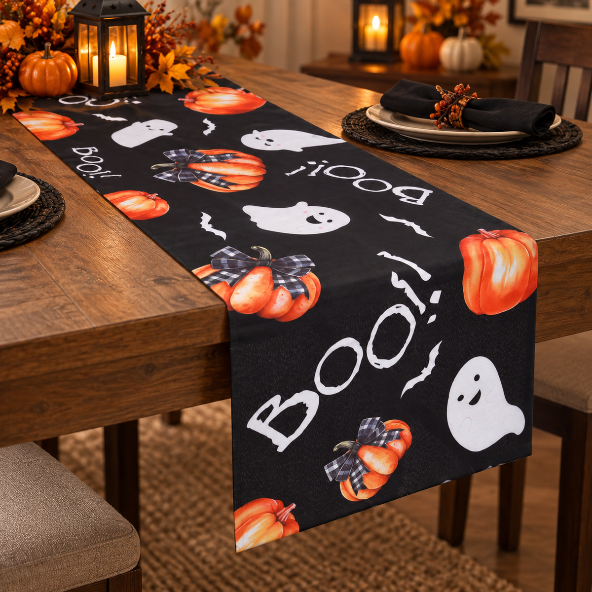 Runner Negru Cu Fantome Si Dovleci, 183 X 33 Cm - lifestyle principala - Shopiens