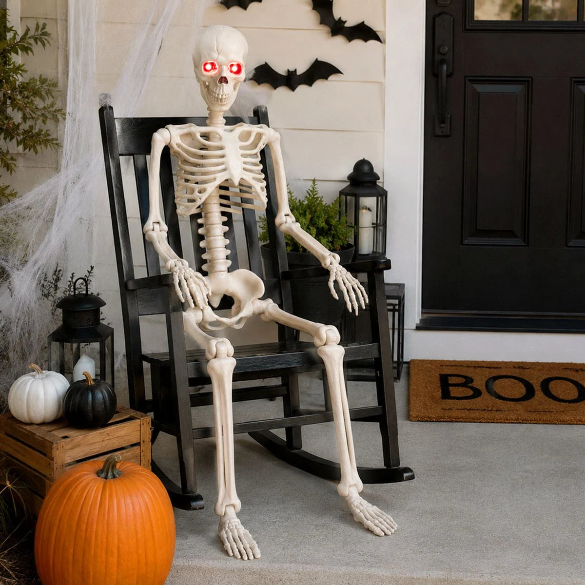 Schelet Articulat Cu Ochi Rosii LED Pentru Halloween, 90 Cm - Shopiens