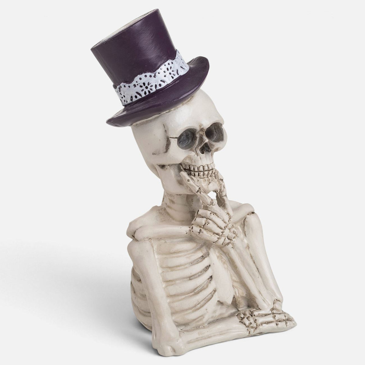 Schelet Ganditor Cu Palarie Mov, Figurina De Halloween 16 Cm - Shopiens