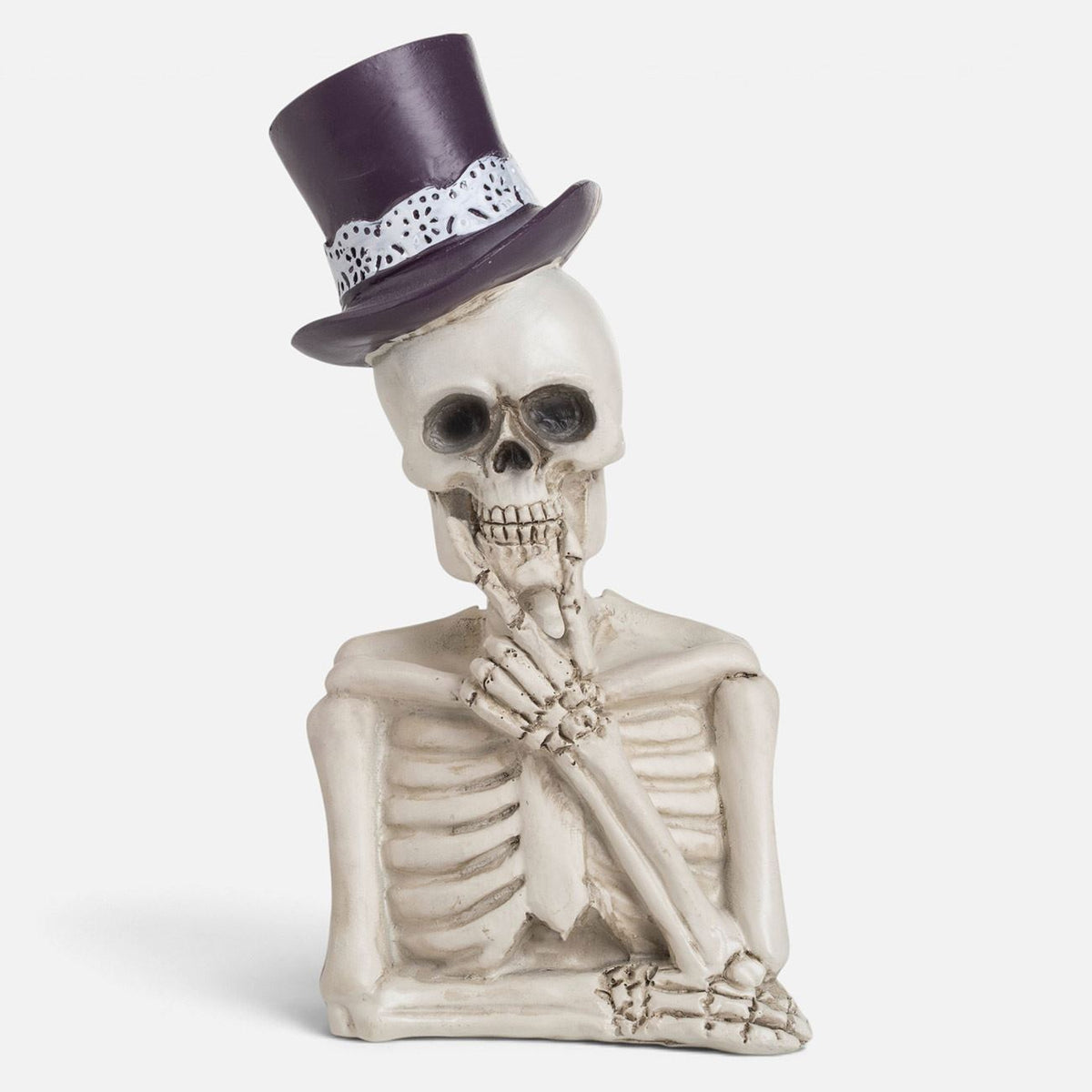 Schelet Ganditor Cu Palarie Mov, Figurina De Halloween 16 Cm - Shopiens