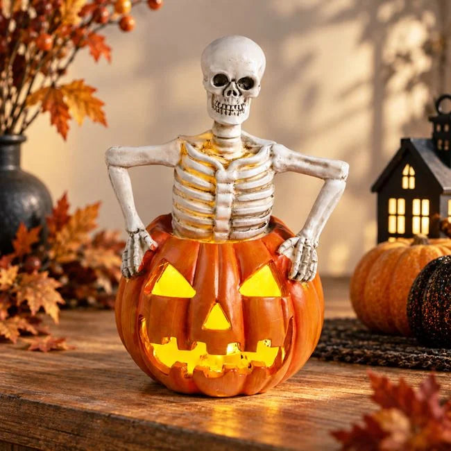 Schelet In Dovleac Cu Lumina LED, Decor Halloween De 24 Cm - Shopiens
