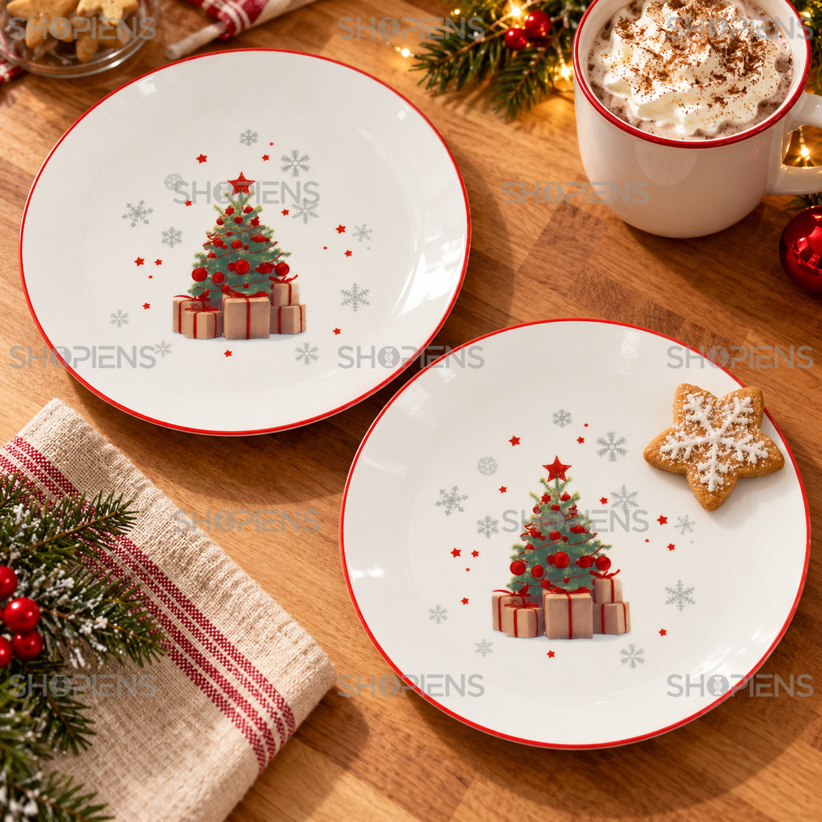 Set 2 farfurii din porțelan cu brad și cadouri, Ø19 cm, în decor alternativ de Crăciun, decor neinclus | Shopiens®