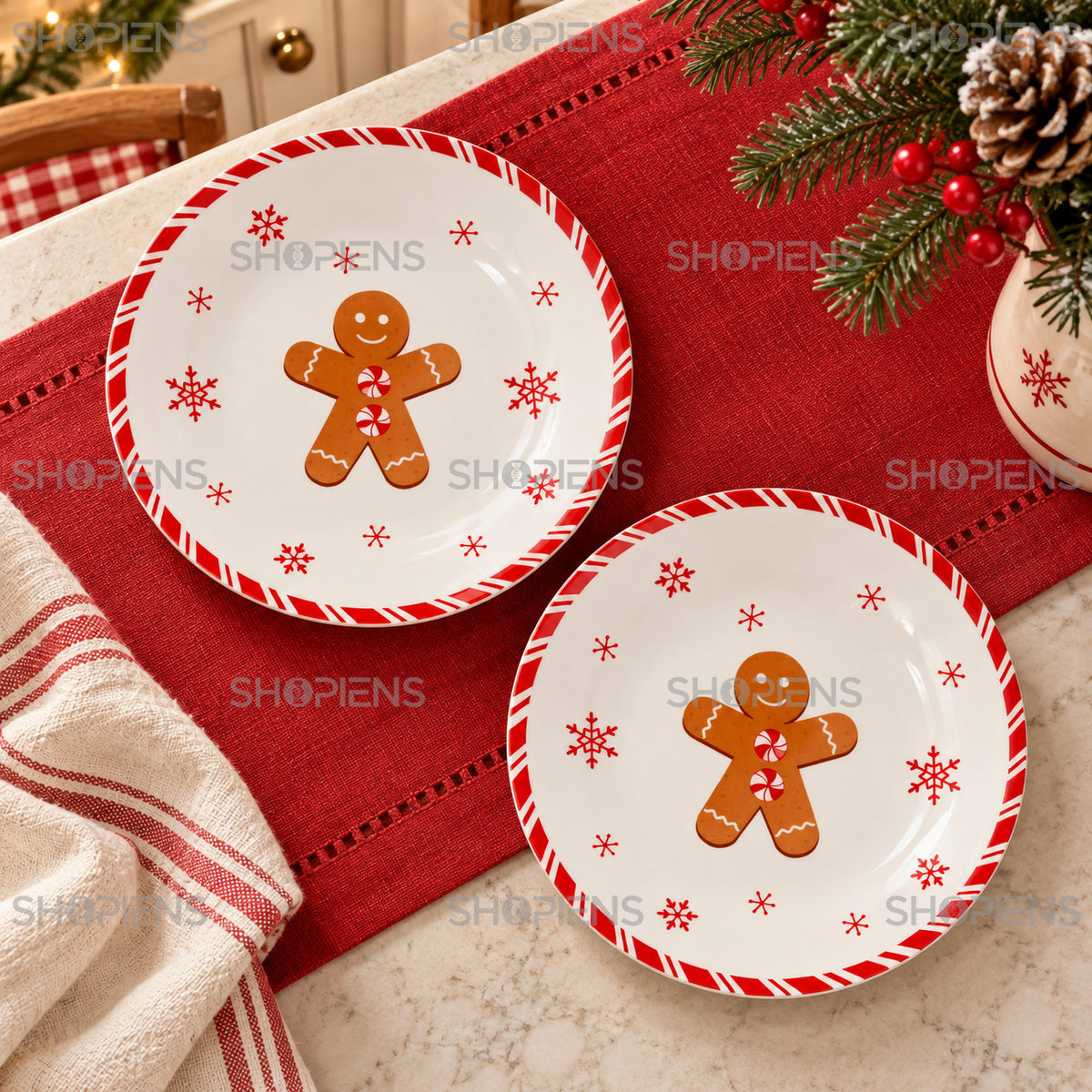 Set 2 farfurii din porțelan cu om de turtă dulce, Ø19 cm, în decor alternativ de Crăciun, decor neinclus | Shopiens®