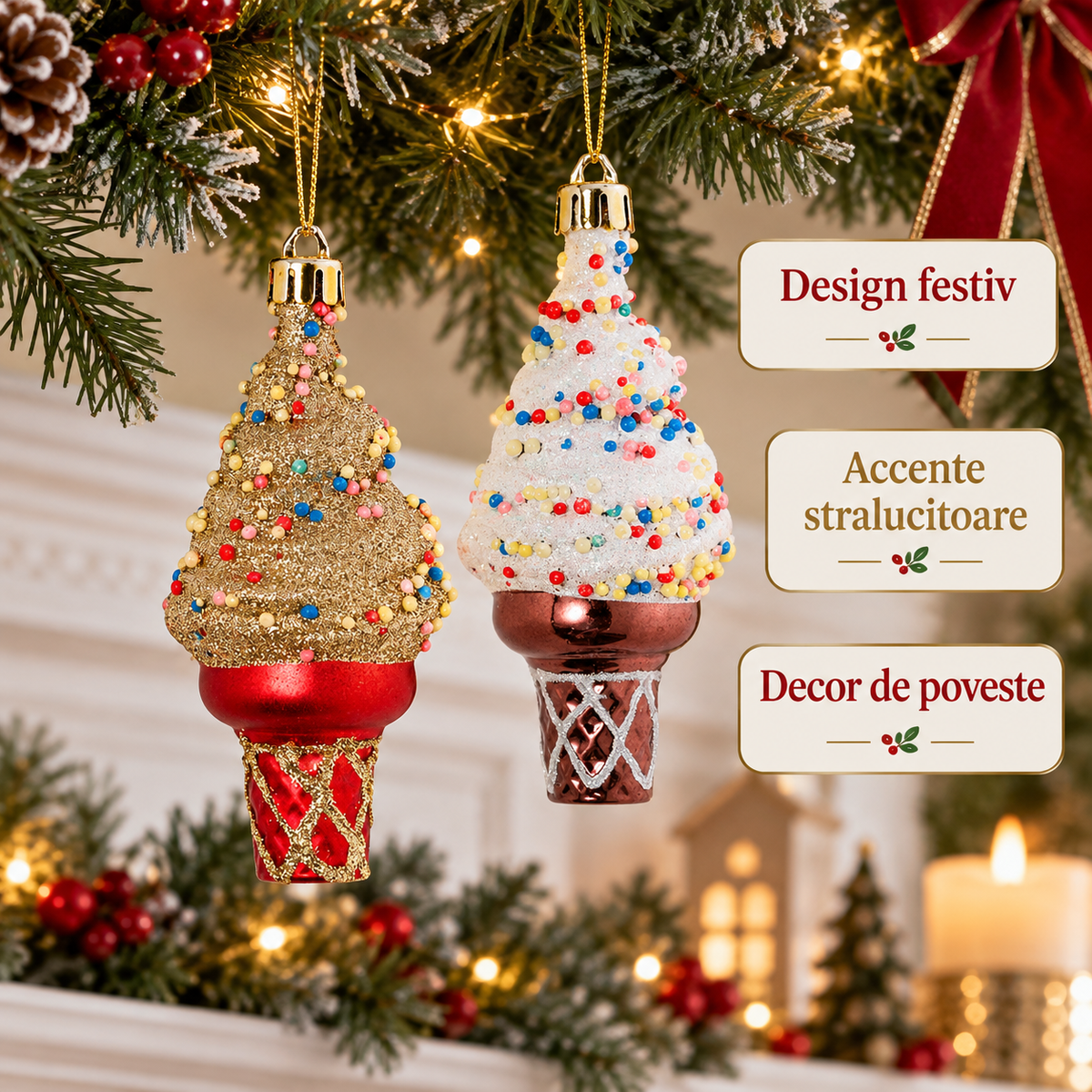 Set 2 Ornamente Inghetata Pentru Brad, 11 Cm - avantaje - Shopiens