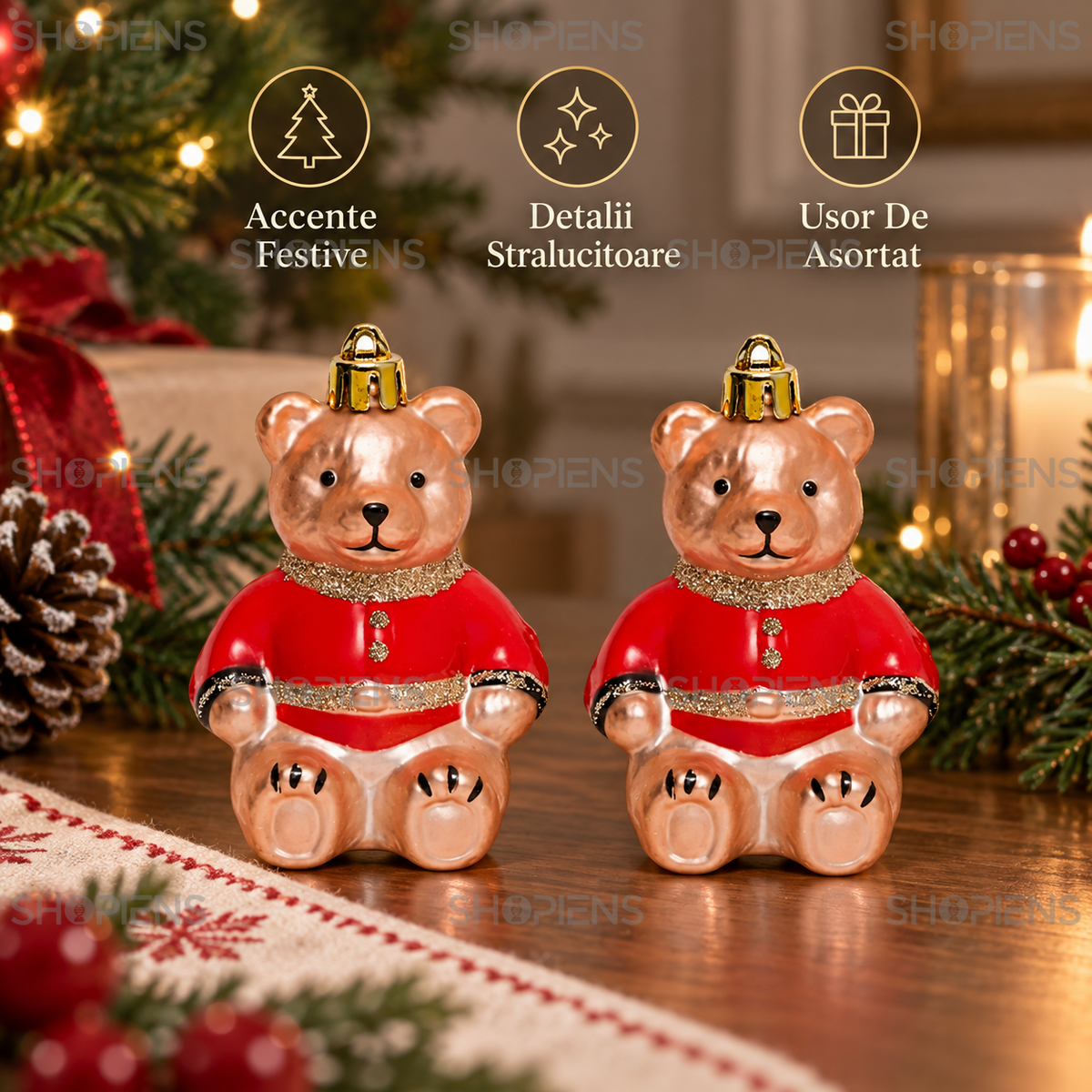 Set 2 Ursuleti Decorativi Cu Hainuta Rosie, 8,5 Cm - avantaje - Shopiens