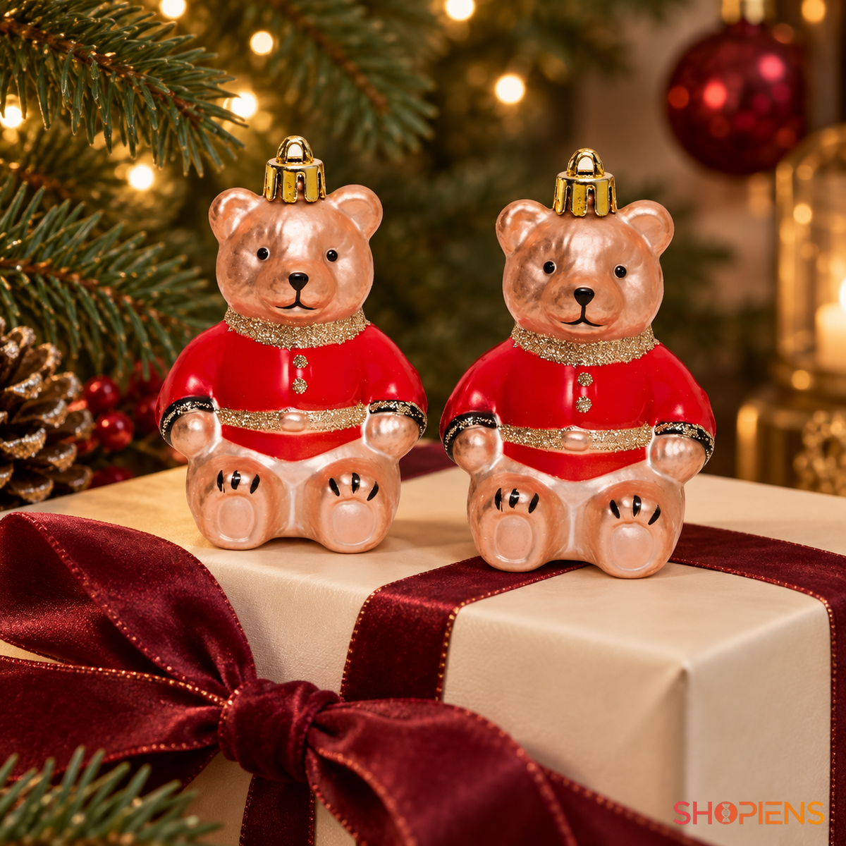 Set 2 Ursuleti Decorativi Cu Hainuta Rosie, 8,5 Cm - lifestyle principala - Shopiens