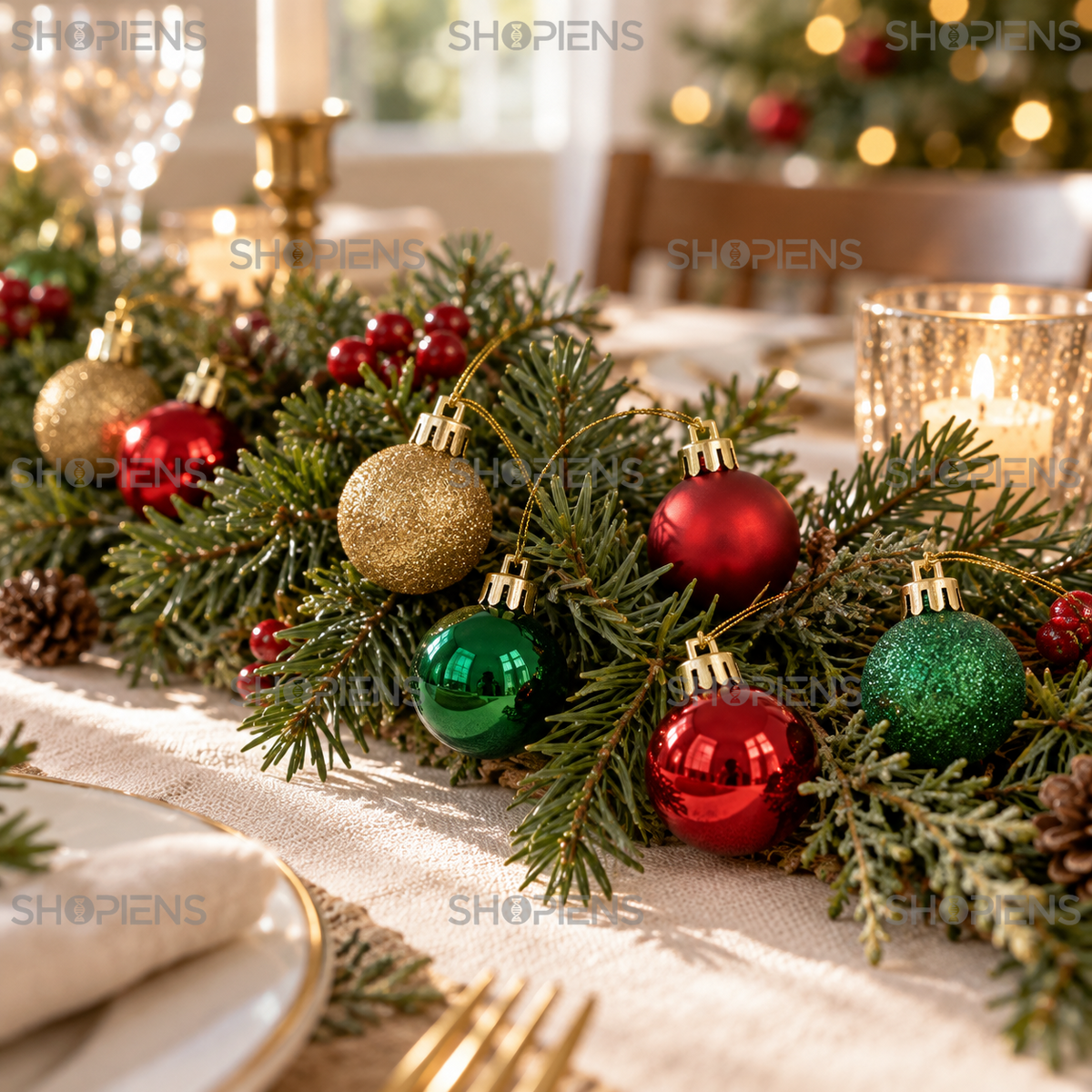 Set 20 Mini Globuri Festive Rosii, Verzi Si Aurii, 3 Cm - in folosinta 2 - Shopiens