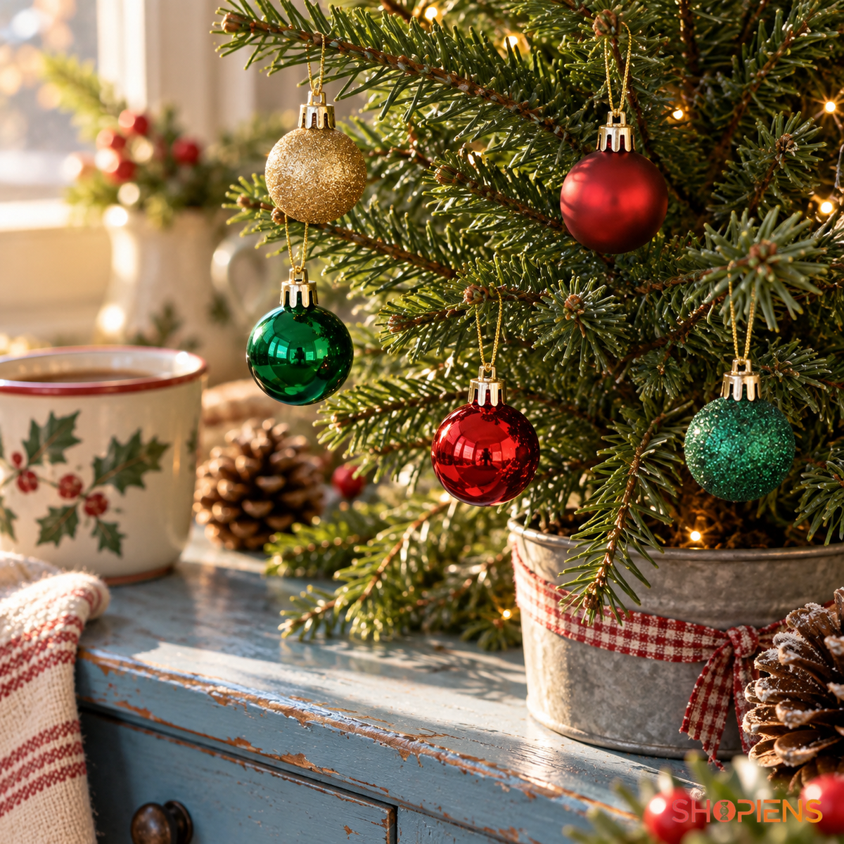 Set 20 Mini Globuri Festive Rosii, Verzi Si Aurii, 3 Cm - lifestyle principala - Shopiens
