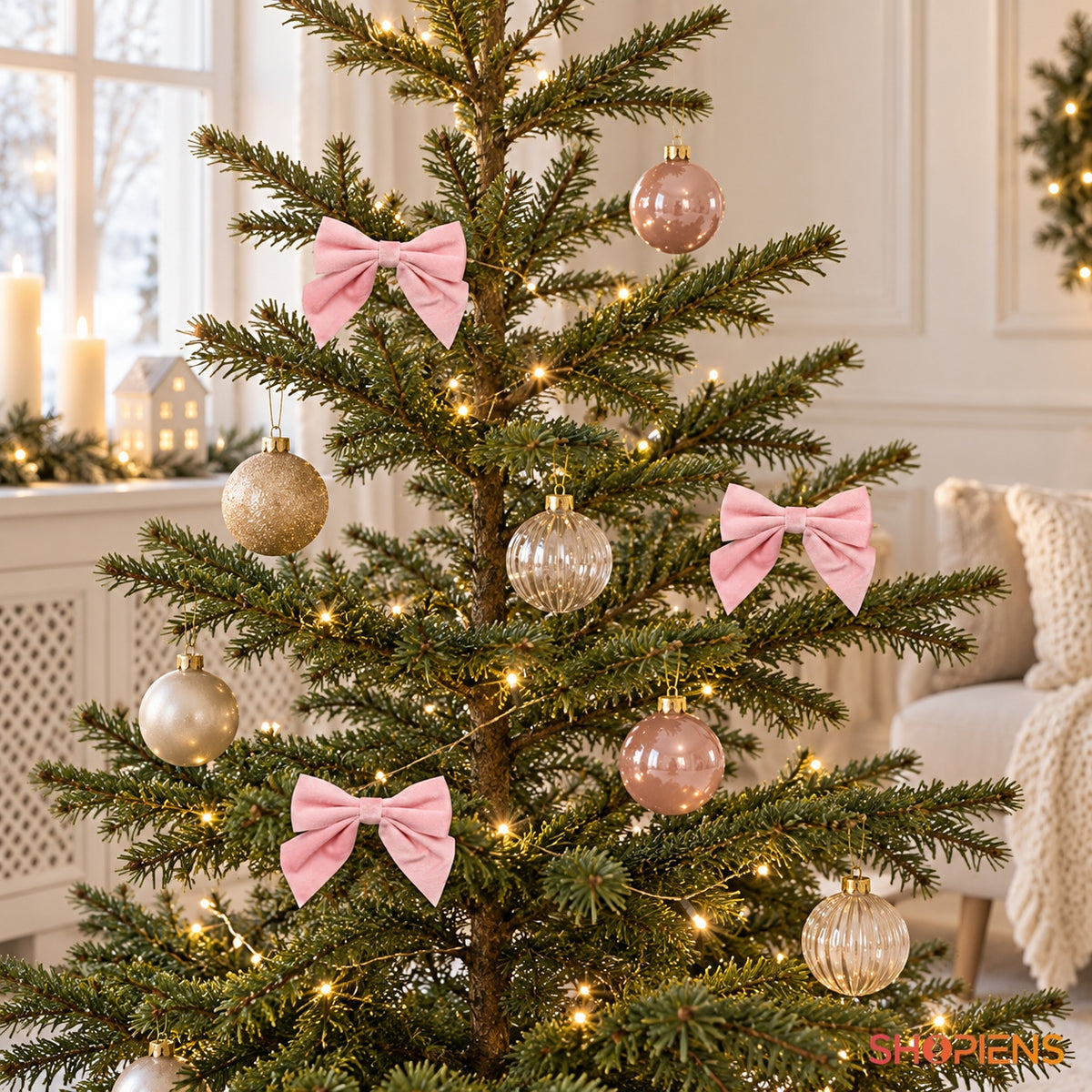 Set 3 fundițe roz catifelate, 10 × 8 cm, în bradul de Crăciun, decor neinclus | Shopiens®