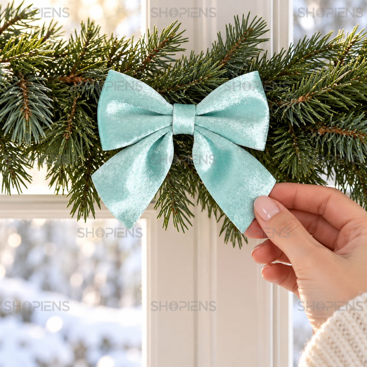 Set 3 fundițe verde mentă catifelate, 10 × 10 cm, detaliu lifestyle, decor neinclus | Shopiens®