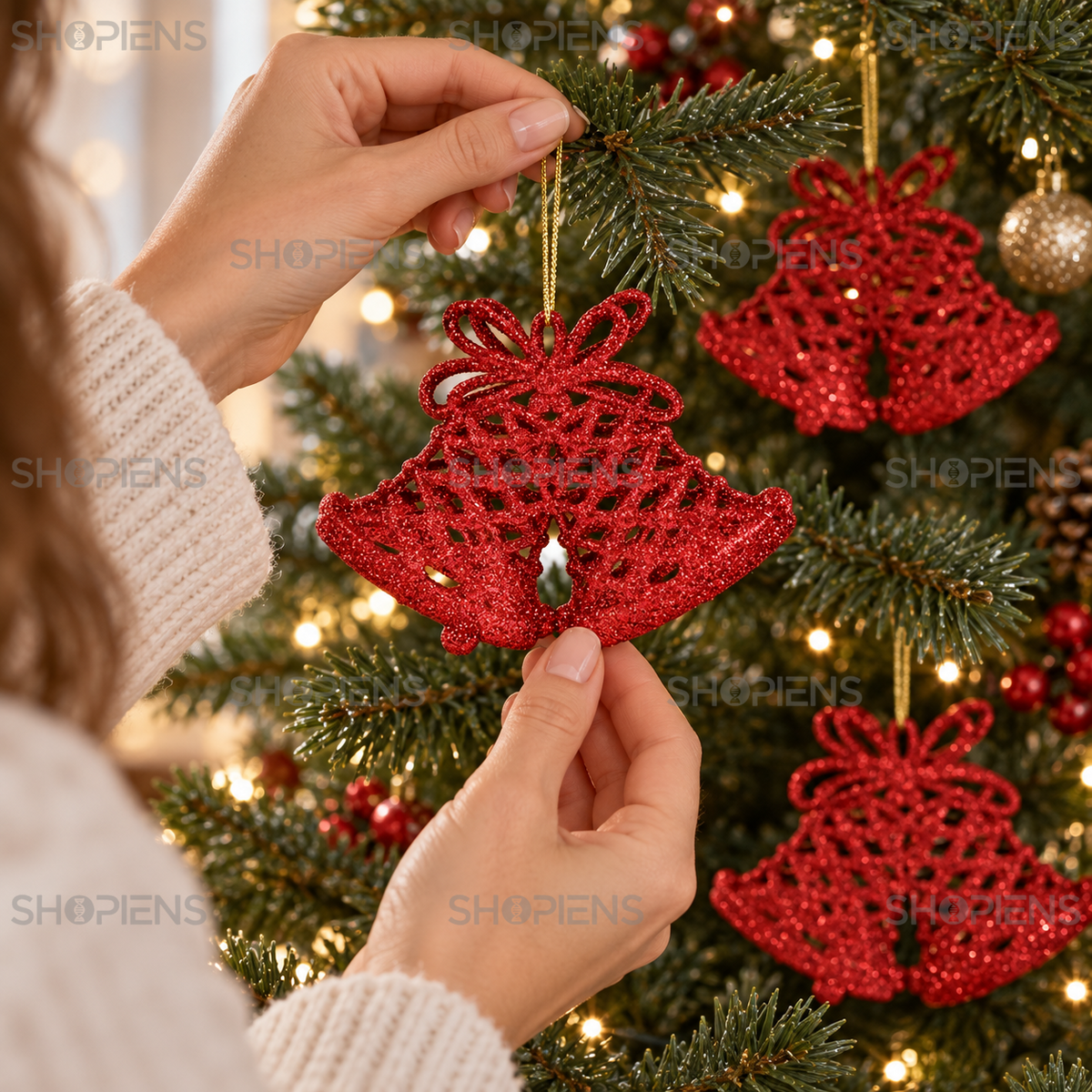 Set 3 Ornamente Clopote Rosii Cu Glitter, 11 Cm - in folosinta 1 - Shopiens