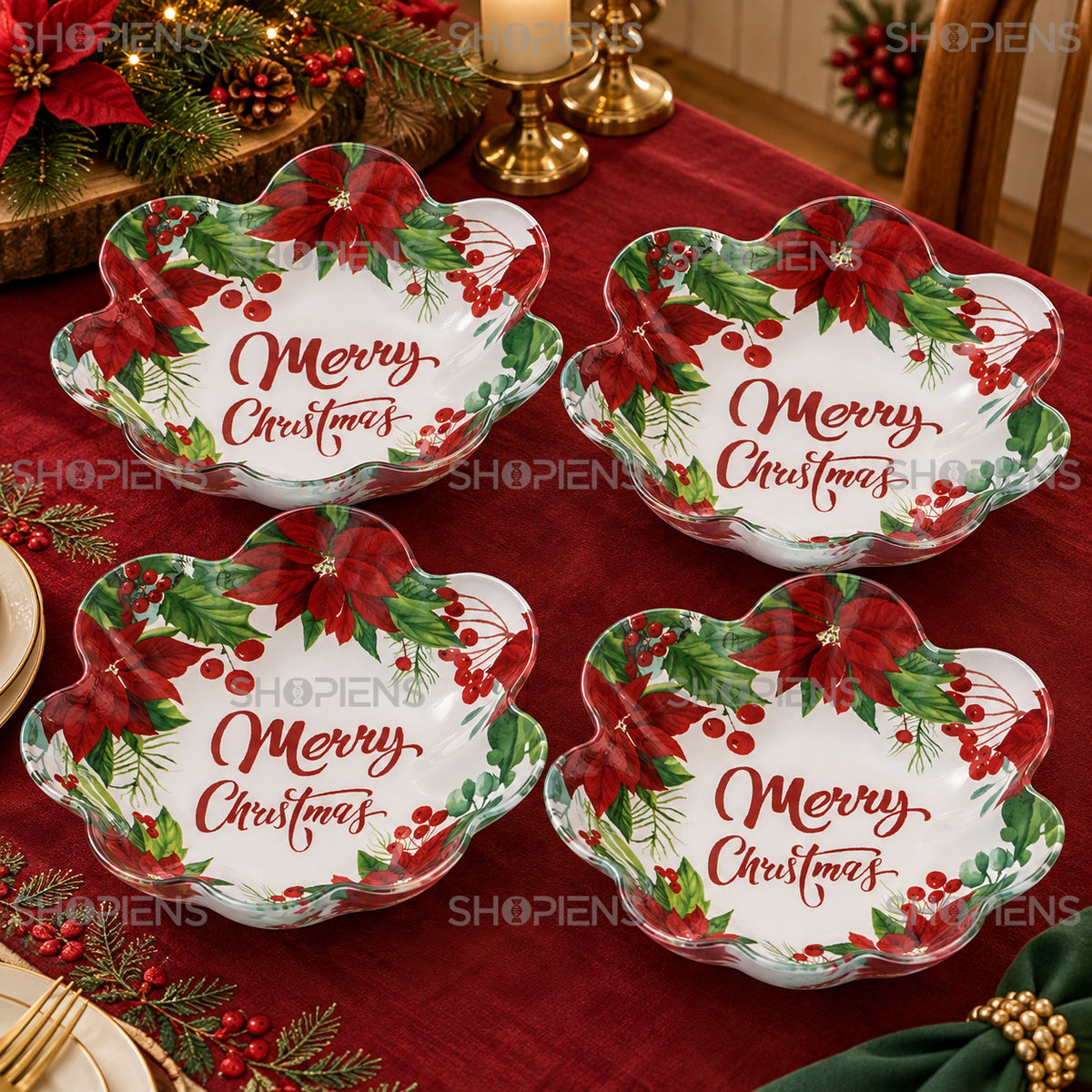 Set 4 boluri de Crăciun din sticlă cu vâsc și crăciunițe, Ø23,5 cm, 800 ml, în decor de Crăciun, decor neinclus | Shopiens®